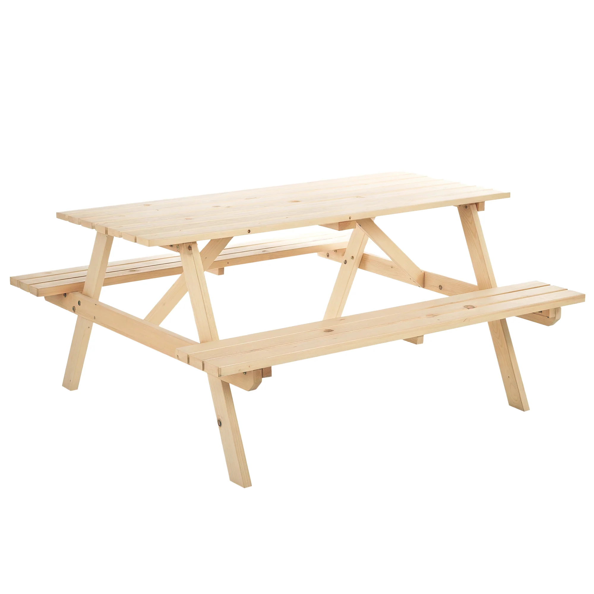 150 cm 6 Seater Wooden Picnic Table Bench with Parasol Hole, Natural Wood