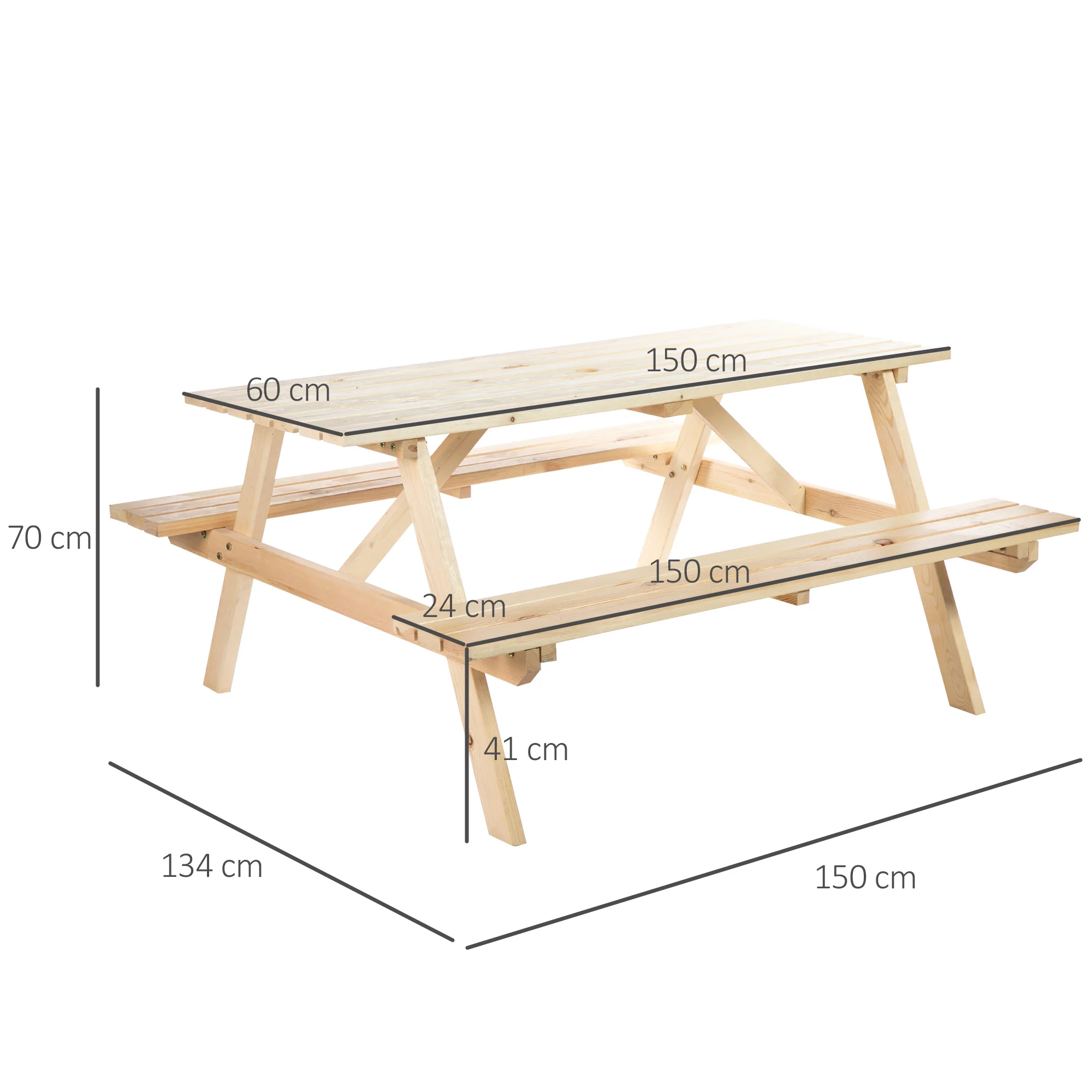 150 cm 6 Seater Wooden Picnic Table Bench with Parasol Hole, Natural Wood - Image 5