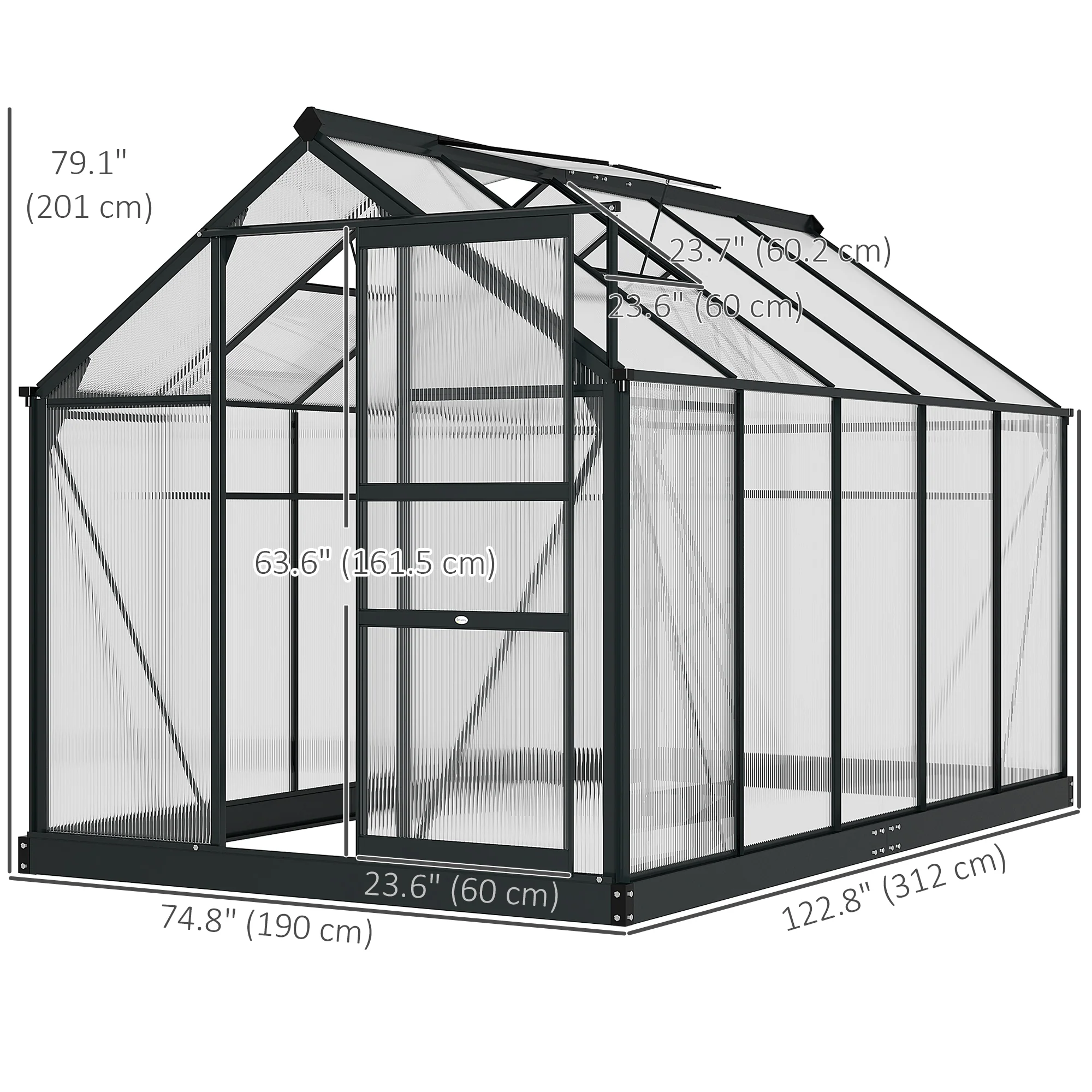 BloomGreen 6' x 10' x 6.6' Polycarbonate Greenhouse with Aluminum Frame, Grey - Image 5