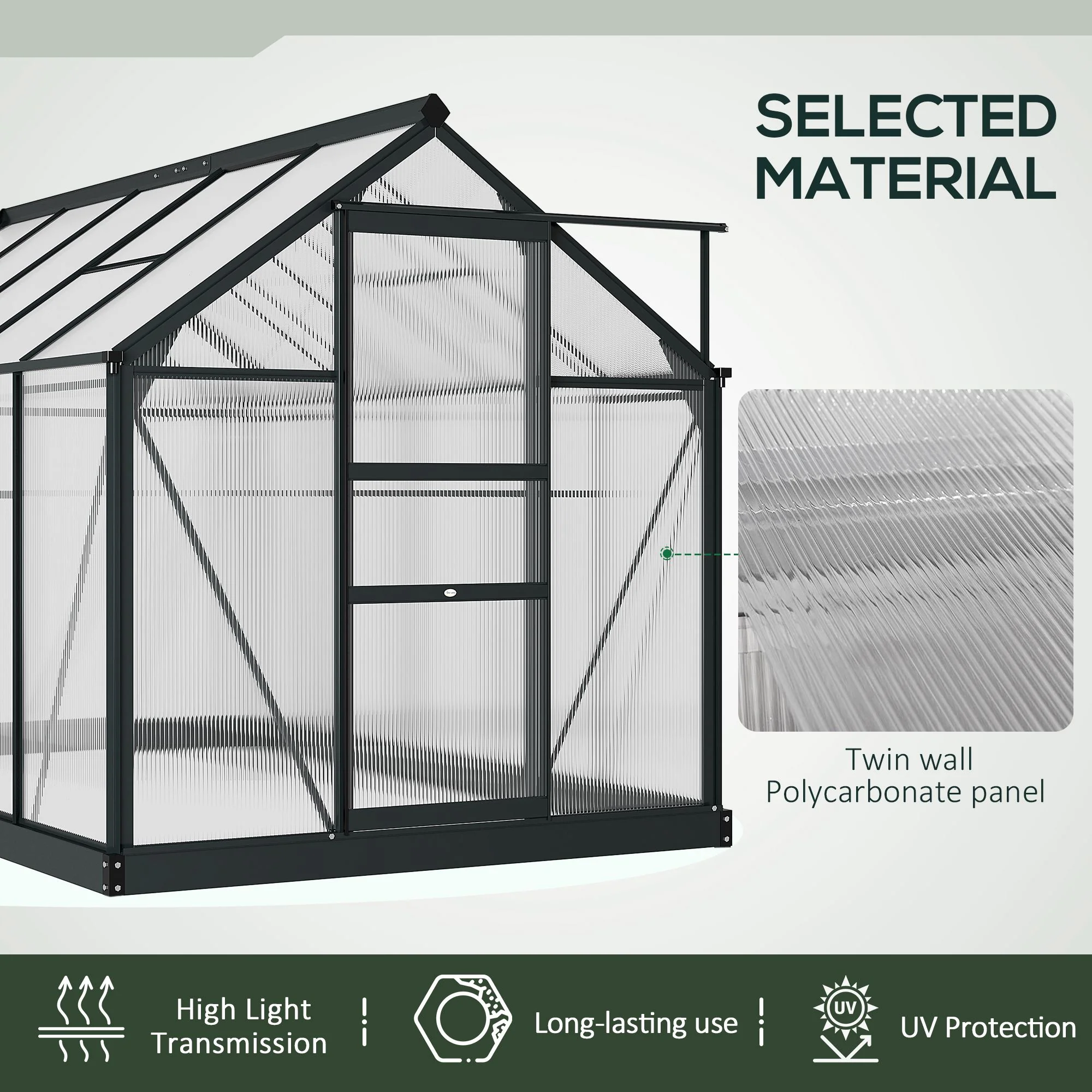 BloomGreen 6' x 10' x 6.6' Polycarbonate Greenhouse with Aluminum Frame, Grey - Image 7