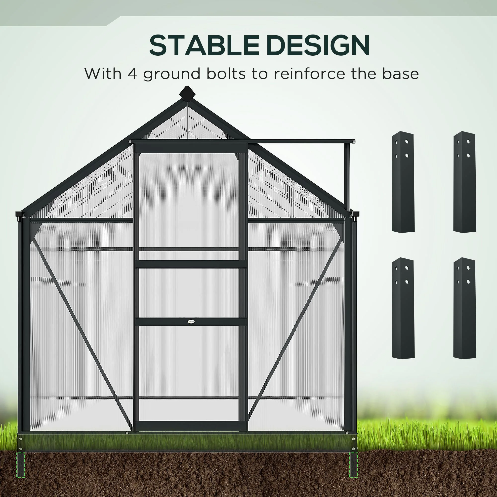 BloomGreen 6' x 10' x 6.6' Polycarbonate Greenhouse with Aluminum Frame, Grey - Image 8
