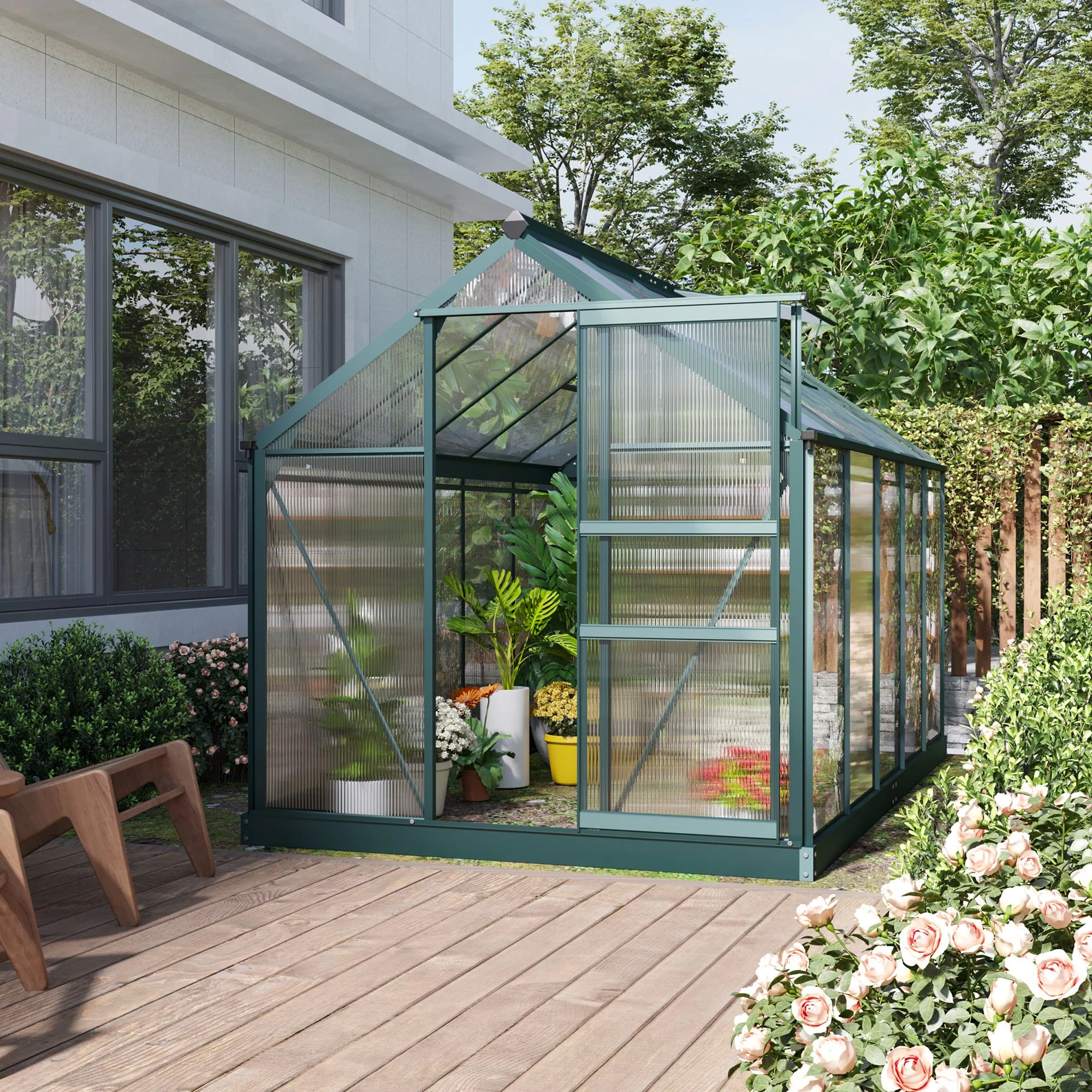 BloomGreen 6' x 10' x 6.6' Polycarbonate Greenhouse with Aluminum Frame, Green - Image 3