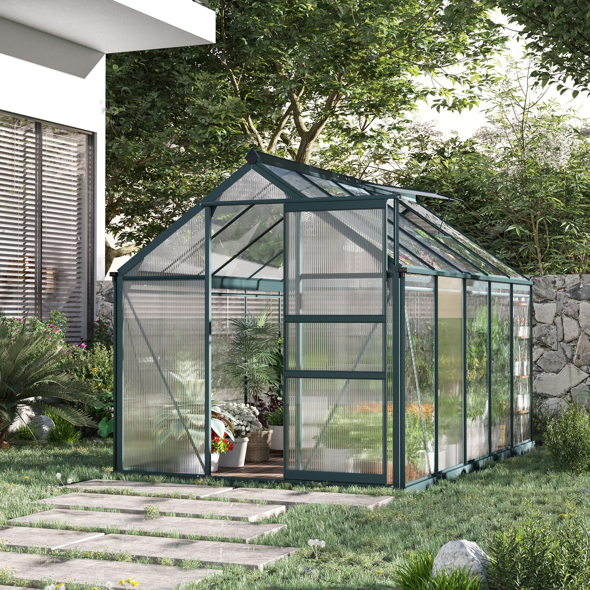 BloomGreen 6' x 10' x 6.6' Polycarbonate Greenhouse with Aluminum Frame, Green - Image 4