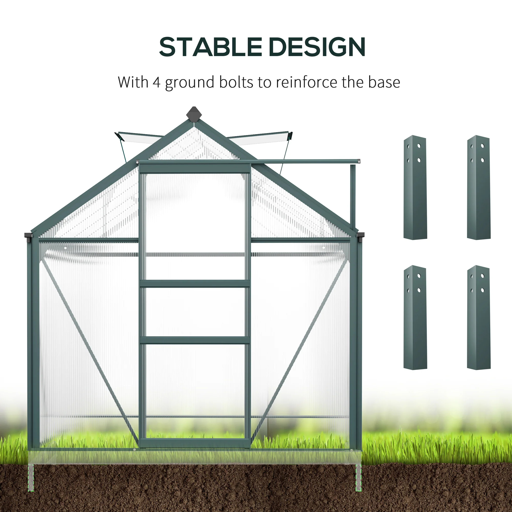 BloomGreen 6' x 10' x 6.6' Polycarbonate Greenhouse with Aluminum Frame, Green - Image 8