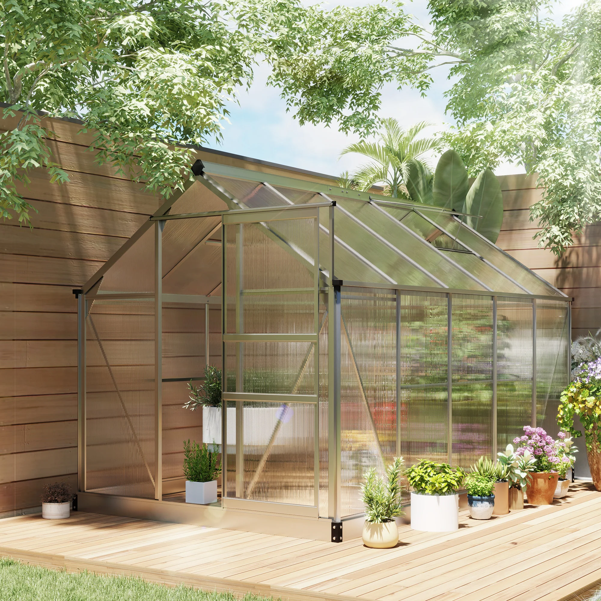 BloomGreen 6' x 10' x 6.6' Polycarbonate Greenhouse with Aluminum Frame, Silver - Image 3