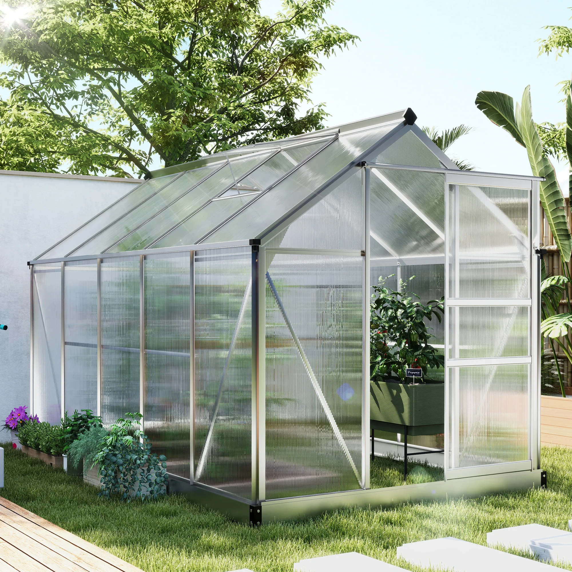 BloomGreen 6' x 10' x 6.6' Polycarbonate Greenhouse with Aluminum Frame, Silver - Image 4