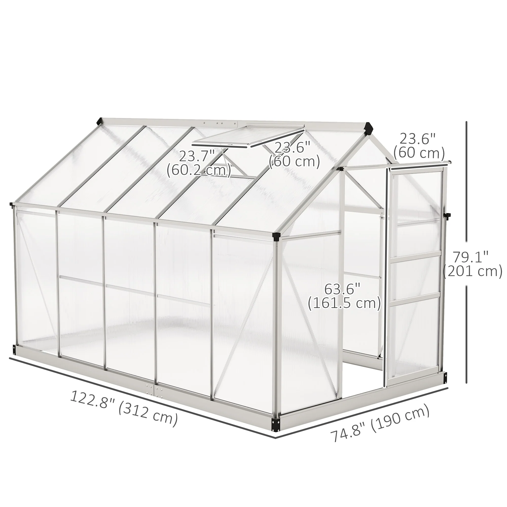 BloomGreen 6' x 10' x 6.6' Polycarbonate Greenhouse with Aluminum Frame, Silver - Image 5
