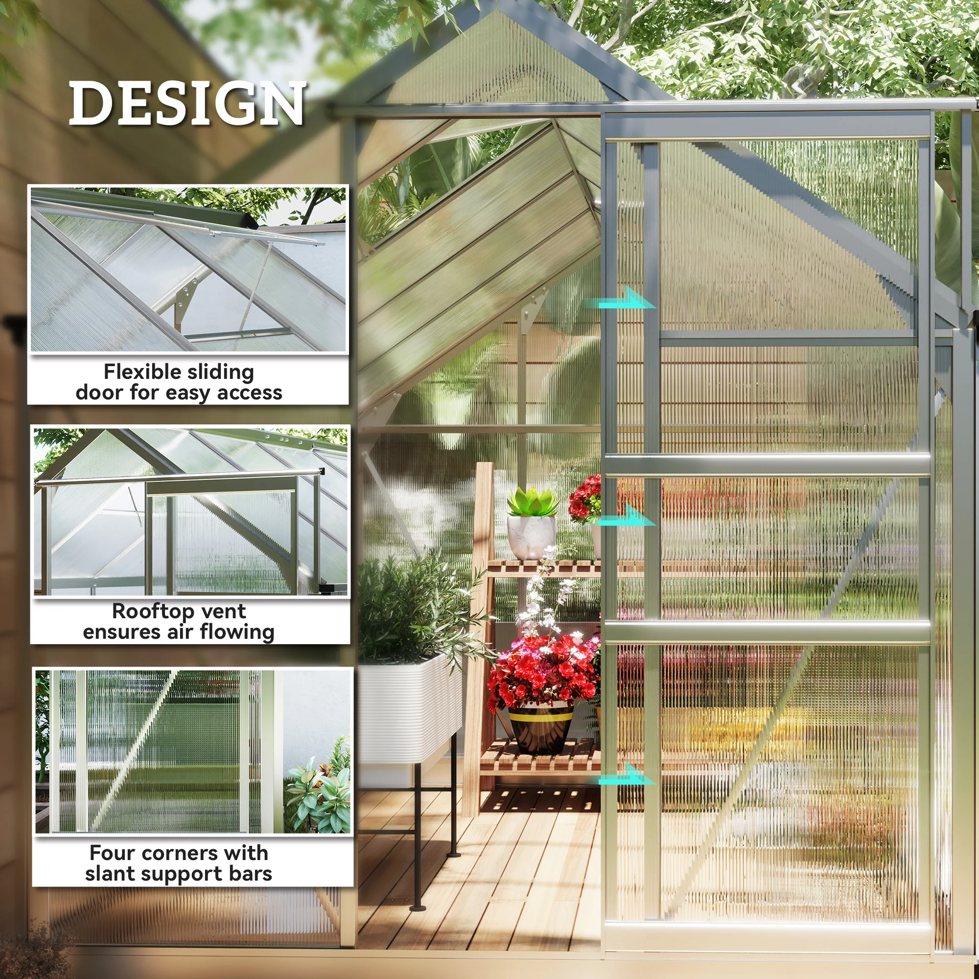 BloomGreen 6' x 10' x 6.6' Polycarbonate Greenhouse with Aluminum Frame, Silver - Image 6