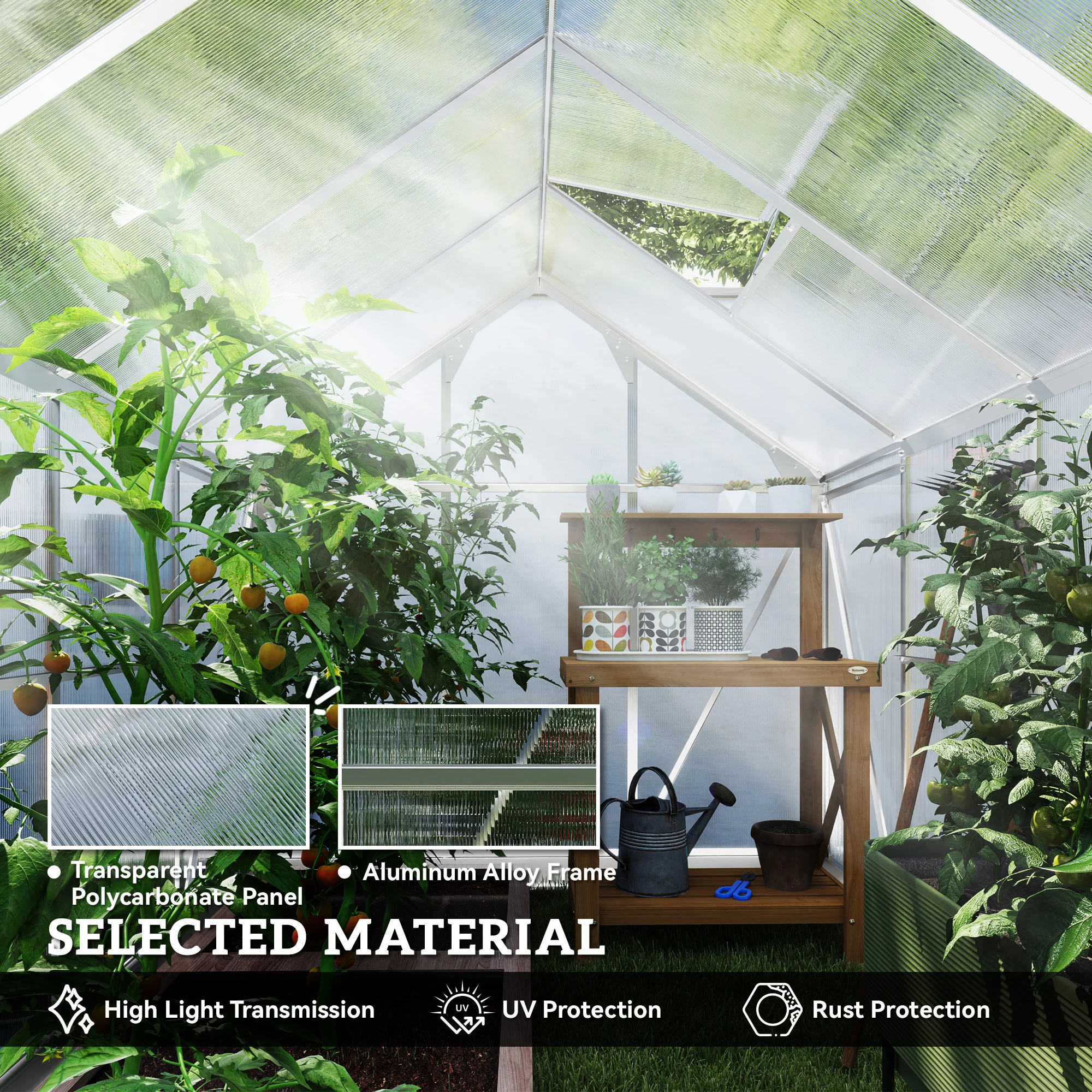 BloomGreen 6' x 10' x 6.6' Polycarbonate Greenhouse with Aluminum Frame, Silver - Image 7