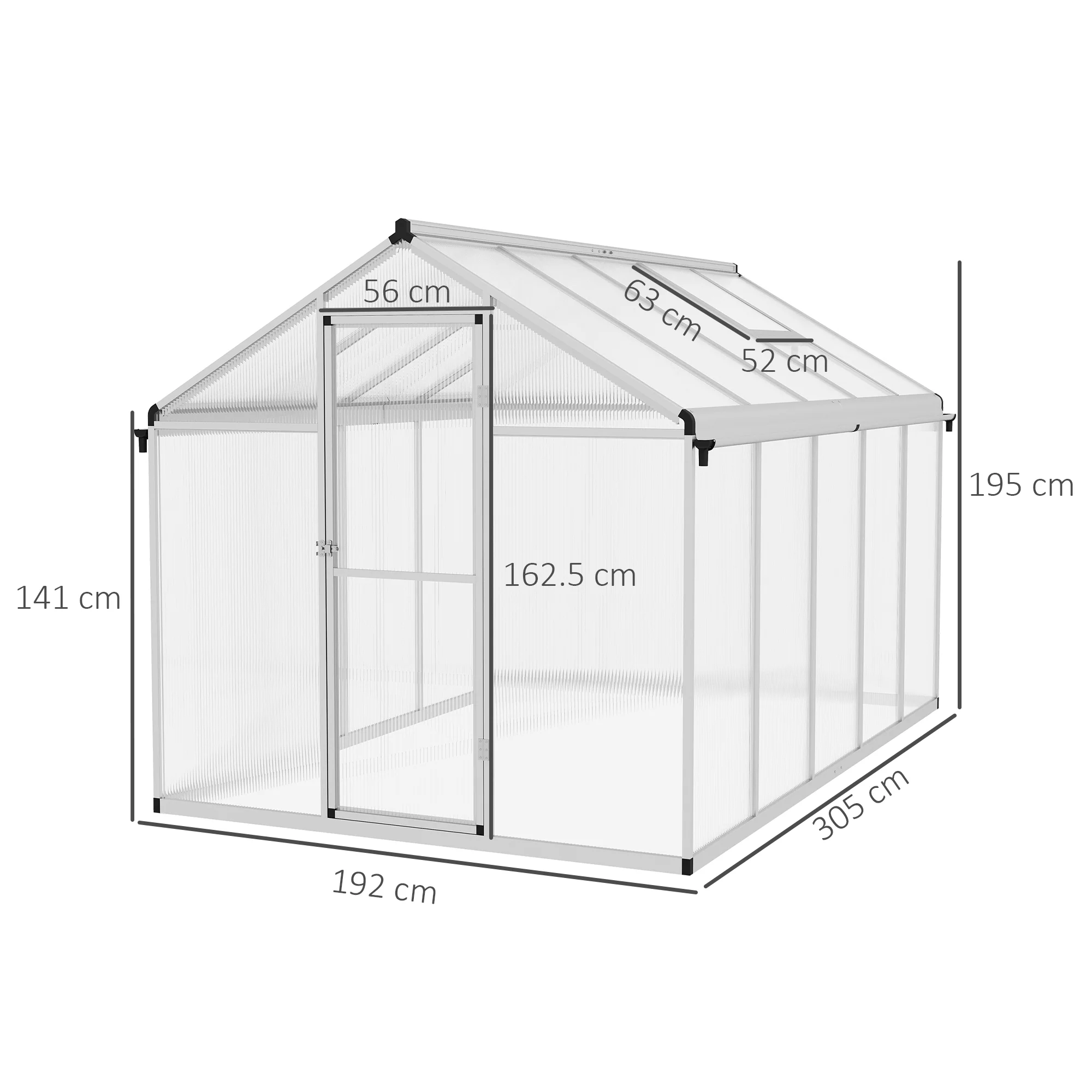 BloomGreen 6 x 10ft Polycarbonate Greenhouse with Aluminium Frame and Foundation, Clear - Image 5