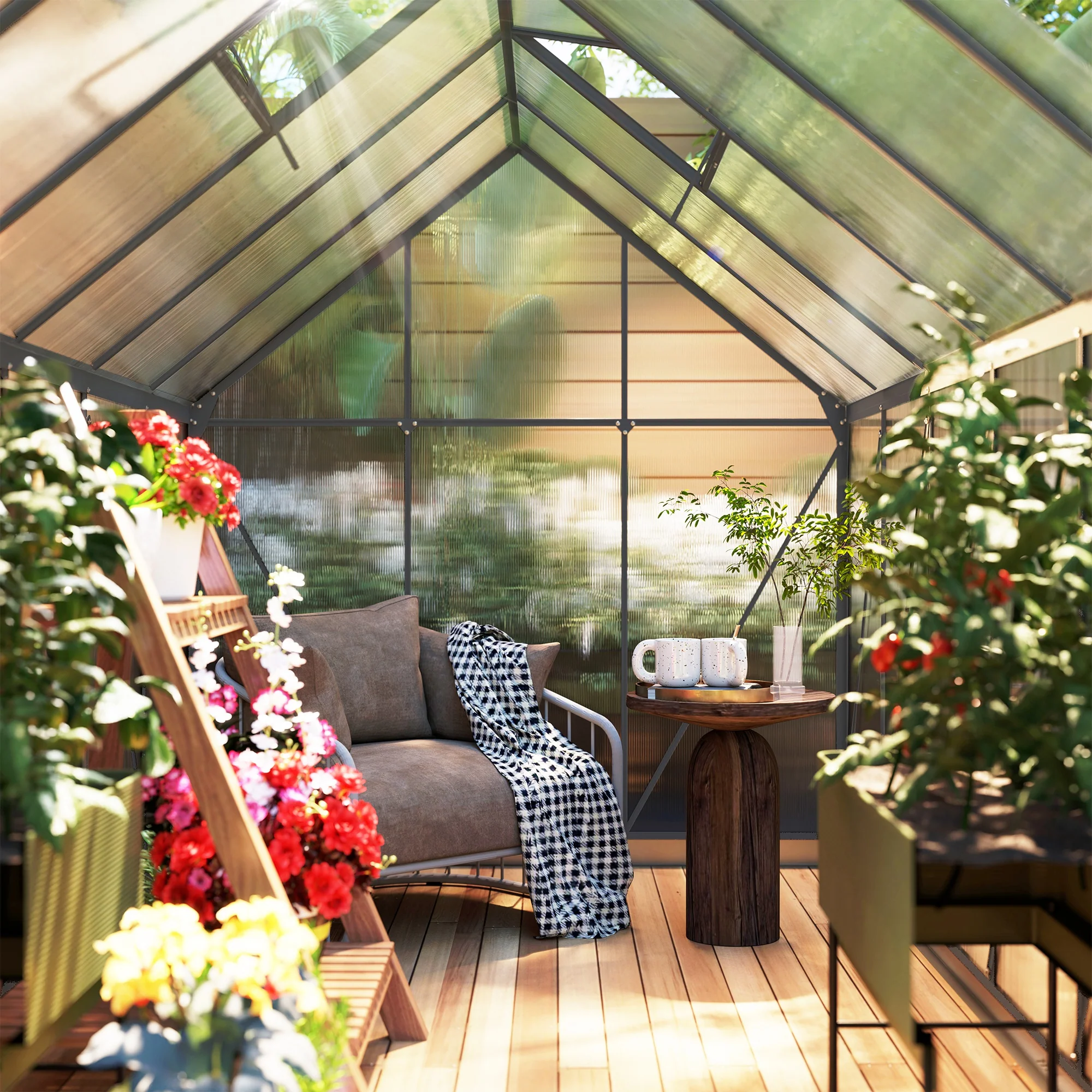 BloomGreen 6' x 12' x 6.5' Polycarbonate Greenhouse with Adjustable Roof Vent & Sliding Door, Charcoal Grey - Image 11