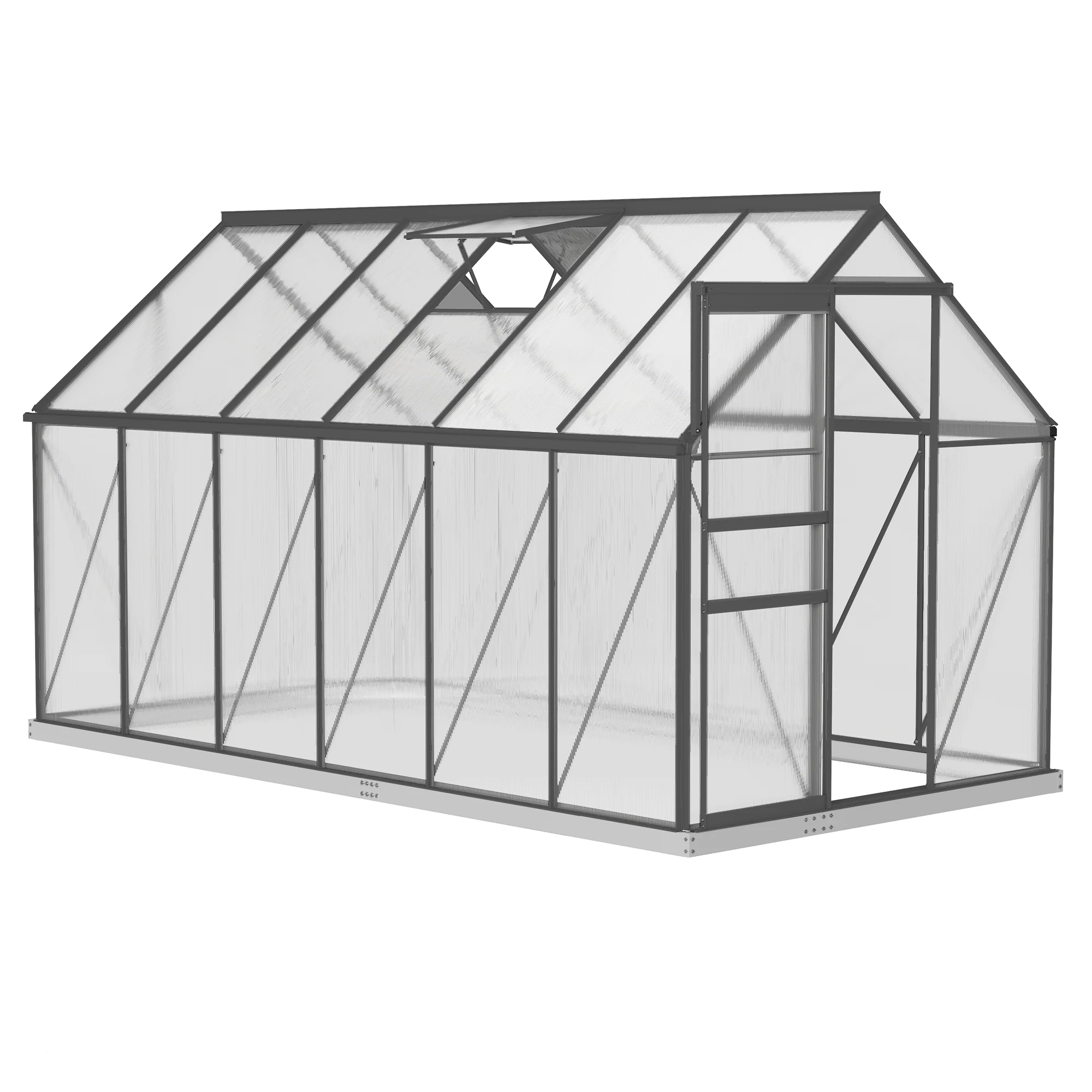 BloomGreen 6' x 12' x 6.5' Polycarbonate Greenhouse with Adjustable Roof Vent & Sliding Door, Charcoal Grey - Image 12