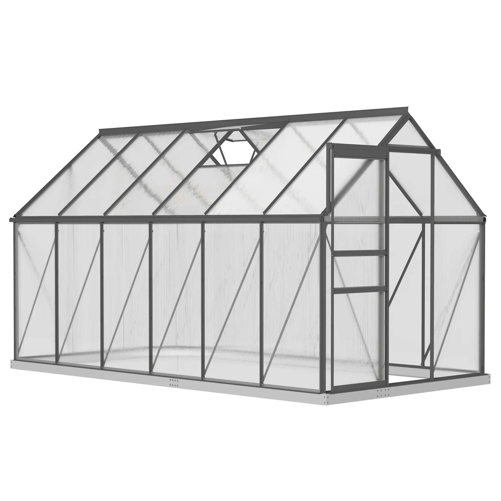 BloomGreen 6' x 12' x 6.5' Polycarbonate Greenhouse with Adjustable Roof Vent & Sliding Door, Charcoal Grey - Image 2