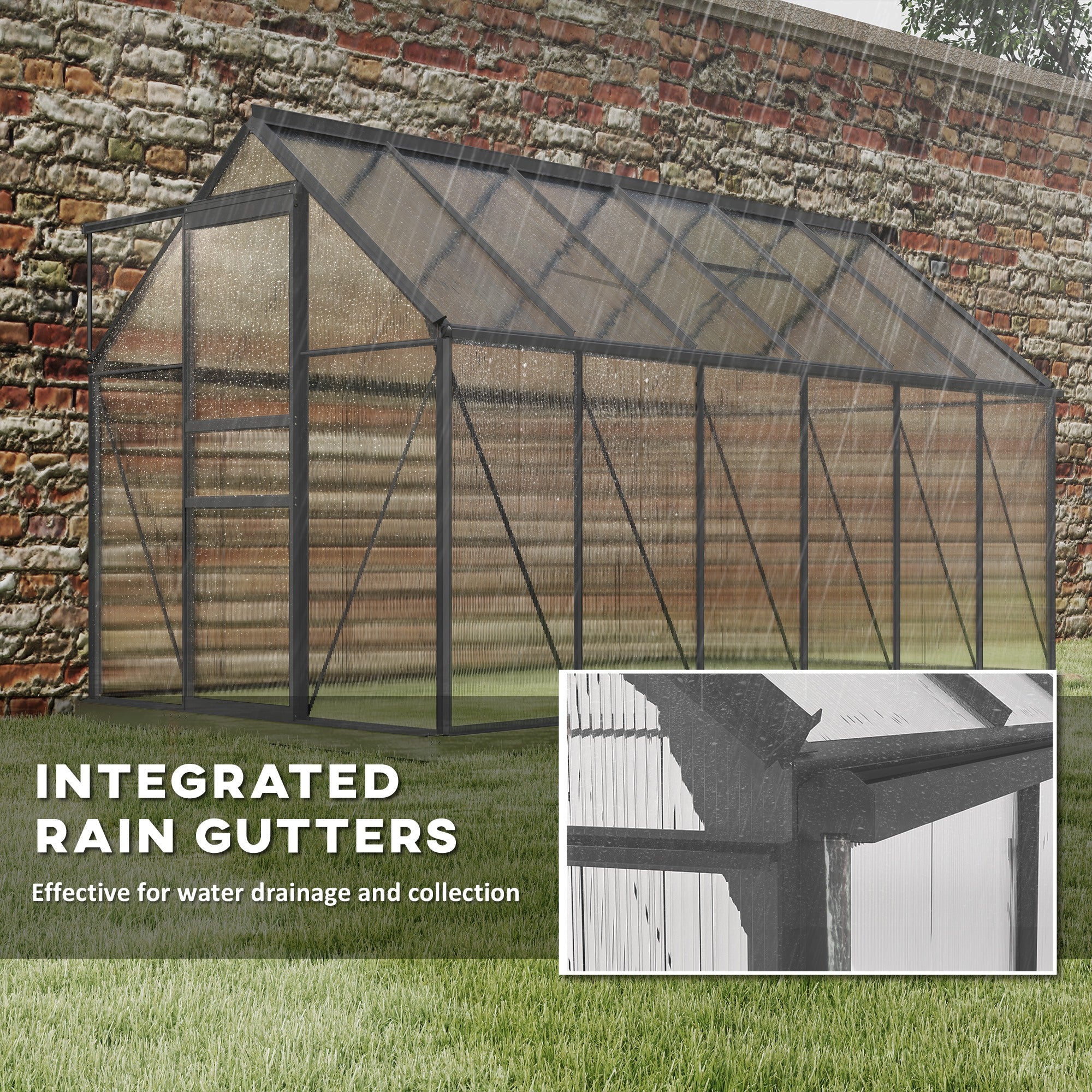 BloomGreen 6' x 12' x 6.5' Polycarbonate Greenhouse with Adjustable Roof Vent & Sliding Door, Charcoal Grey - Image 9