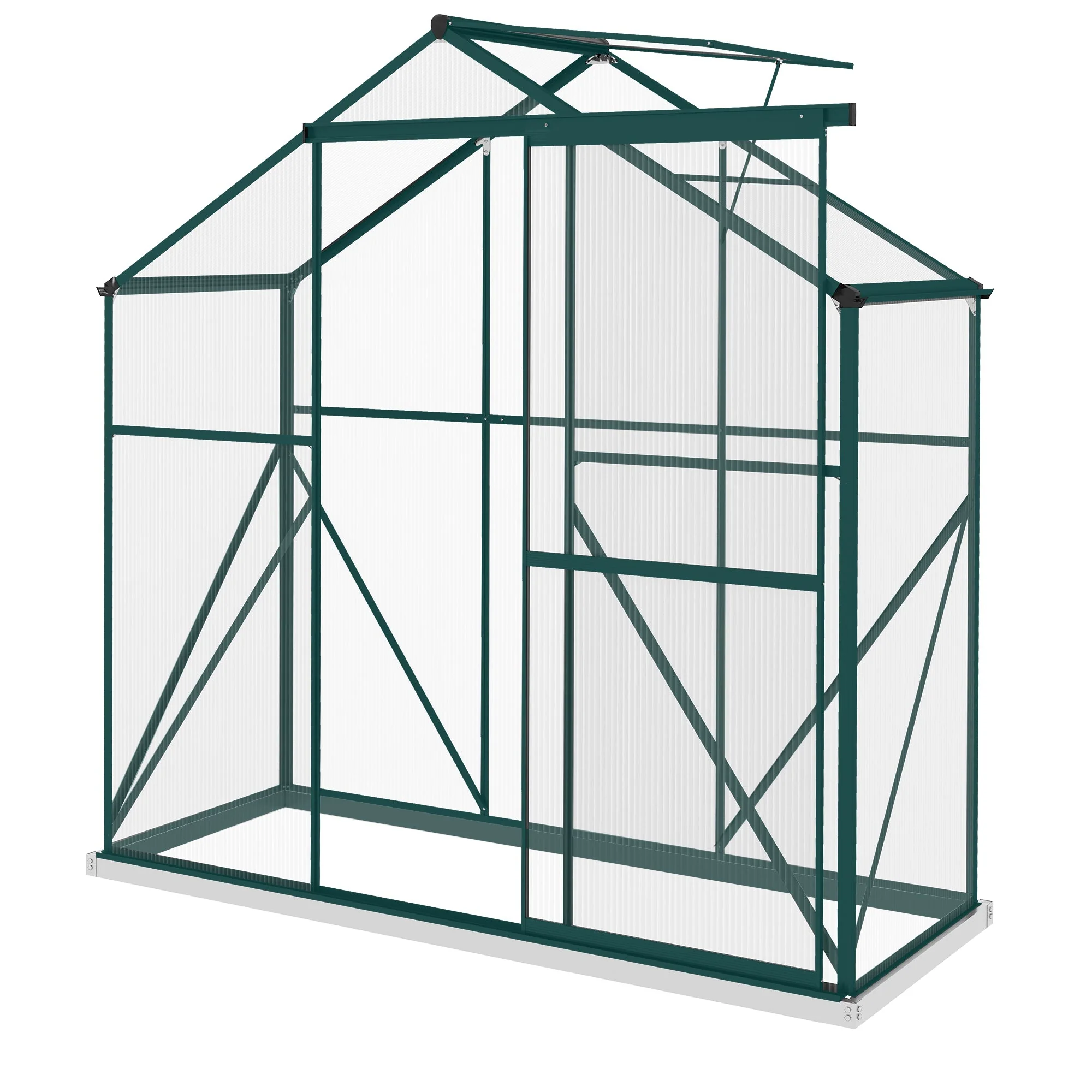 BloomGreen 6 x 2.5ft Polycarbonate Greenhouse w/ Sliding Door, 5-Level Roof Vent & Rain Gutter, Green