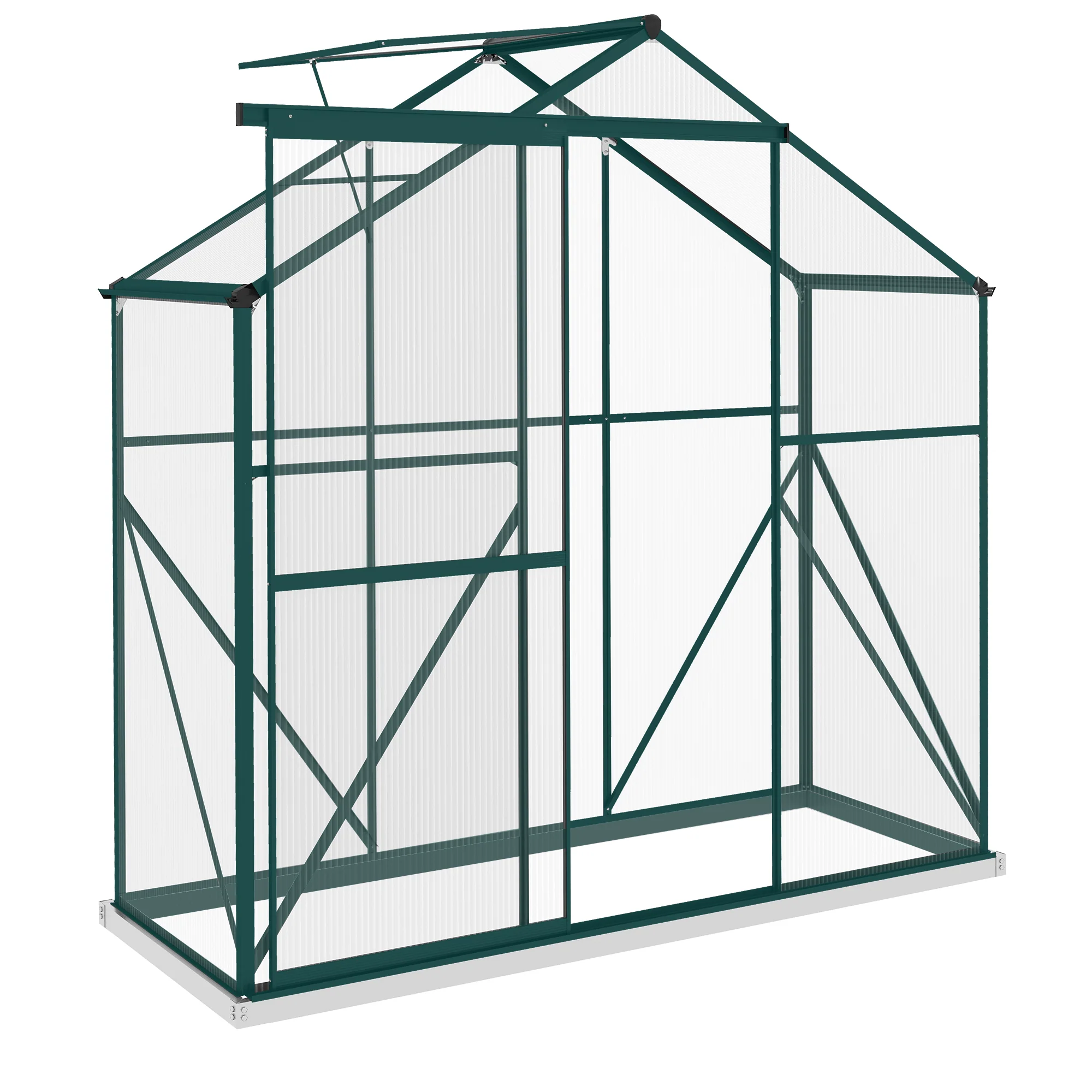 BloomGreen 6 x 2.5ft Polycarbonate Greenhouse w/ Sliding Door, 5-Level Roof Vent & Rain Gutter, Green - Image 12