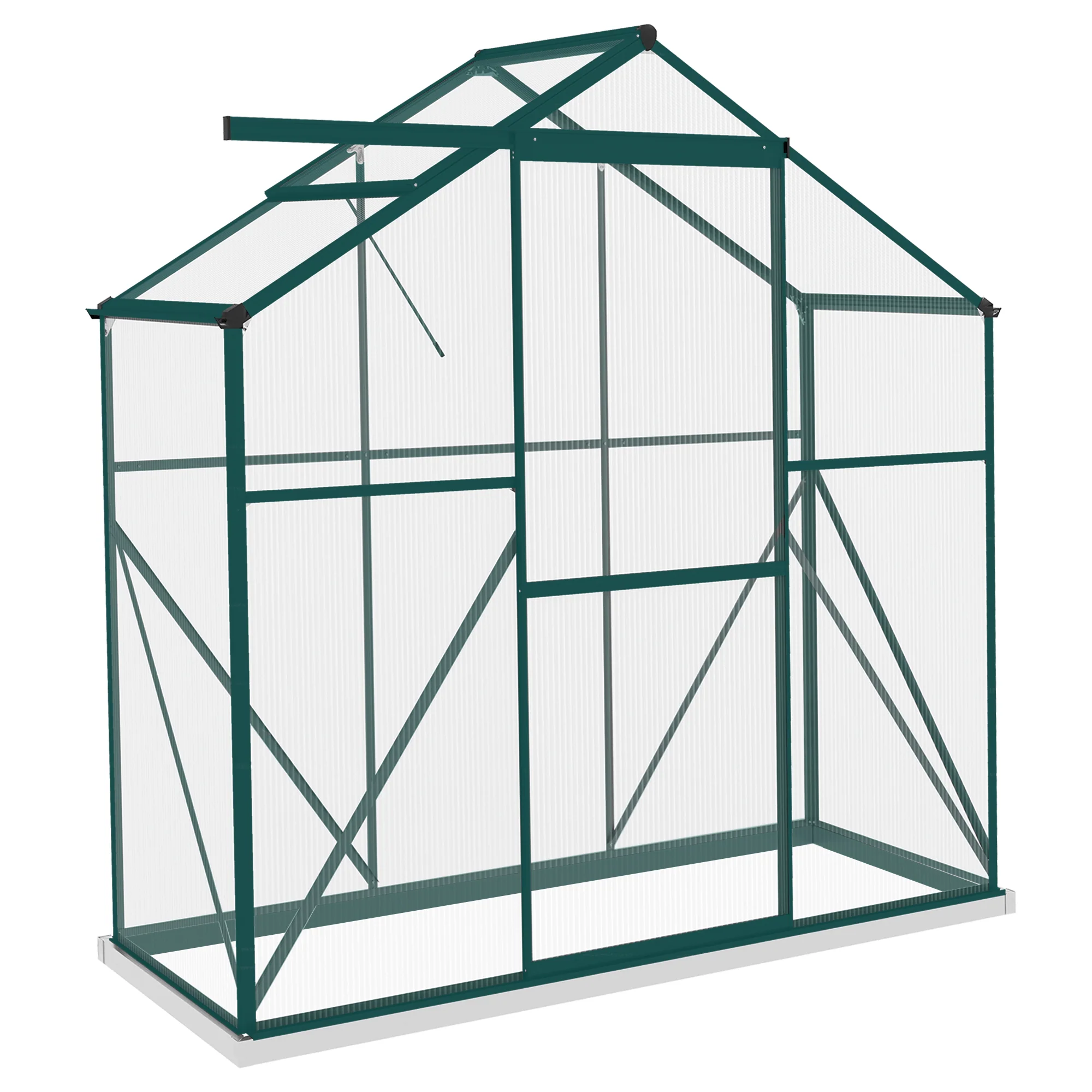 BloomGreen 6 x 2.5ft Polycarbonate Greenhouse w/ Sliding Door, 5-Level Roof Vent & Rain Gutter, Green - Image 2