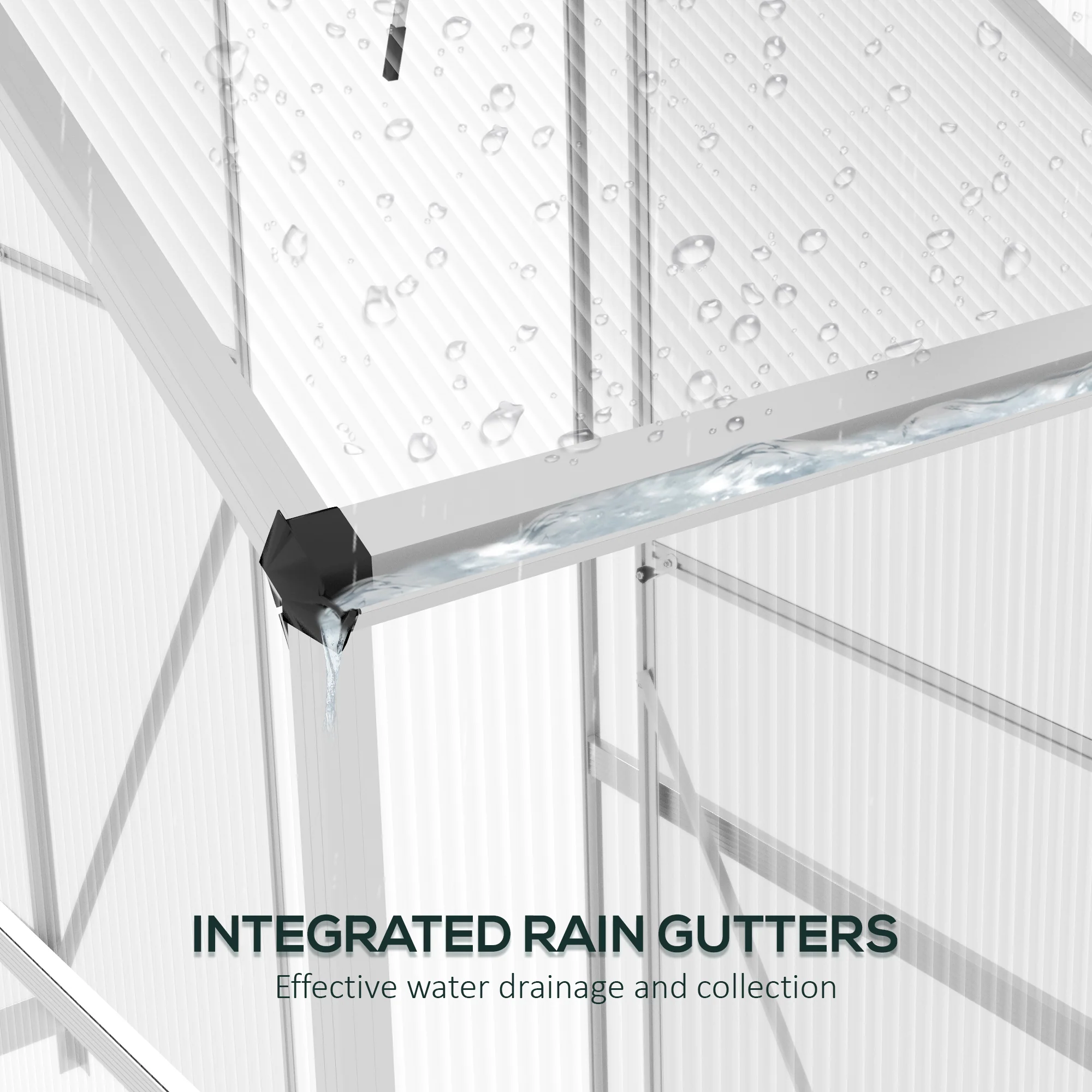 BloomGreen 6 x 2.5ft Polycarbonate Greenhouse w/ Sliding Door, 5-Level Roof Vent & Rain Gutter, Silver - Image 10