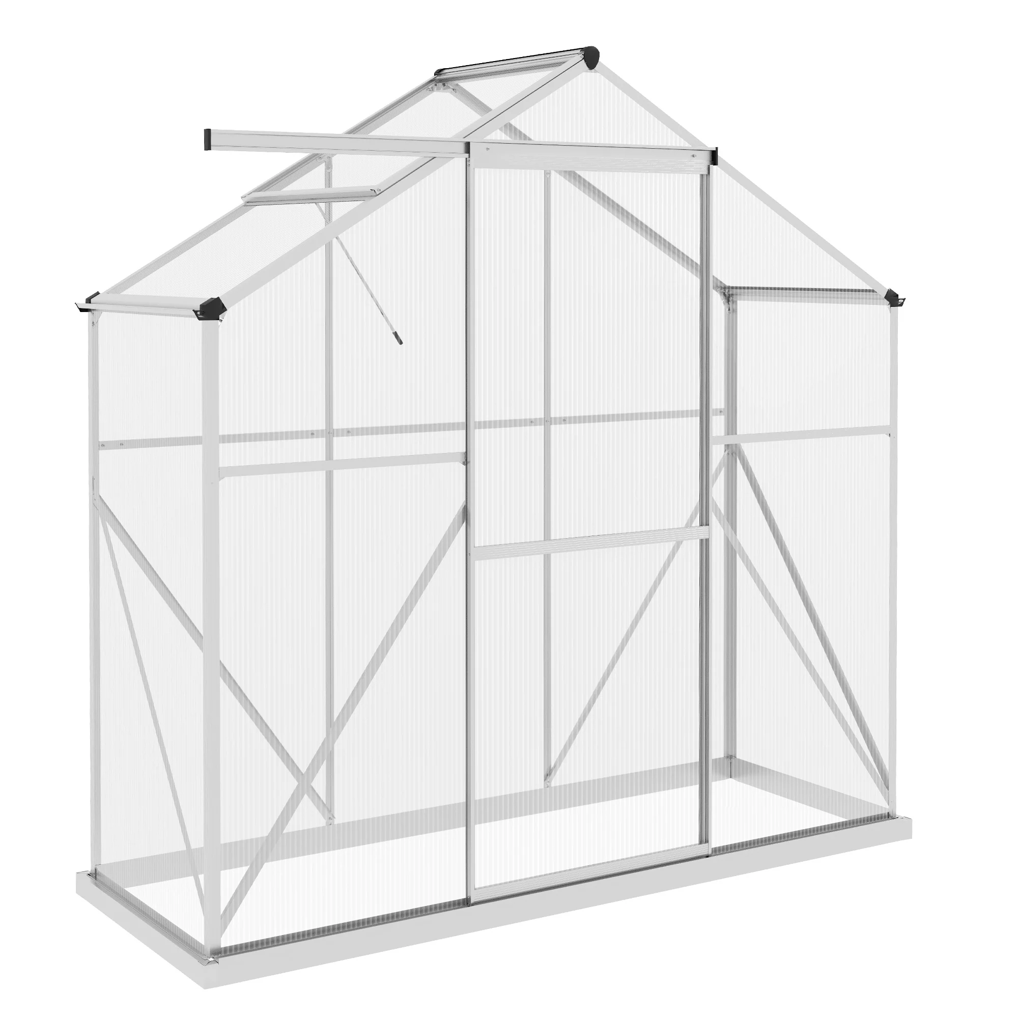 BloomGreen 6 x 2.5ft Polycarbonate Greenhouse w/ Sliding Door, 5-Level Roof Vent & Rain Gutter, Silver - Image 2