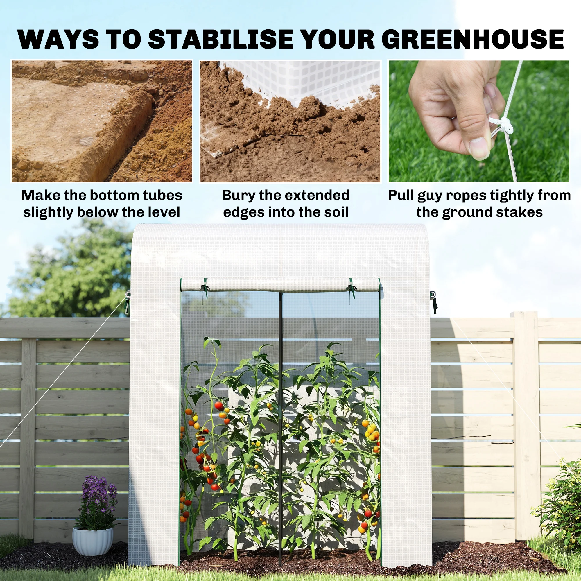 6' x 2' x 6.6' Mini Greenhouse with Roll-up Door, White - Image 10