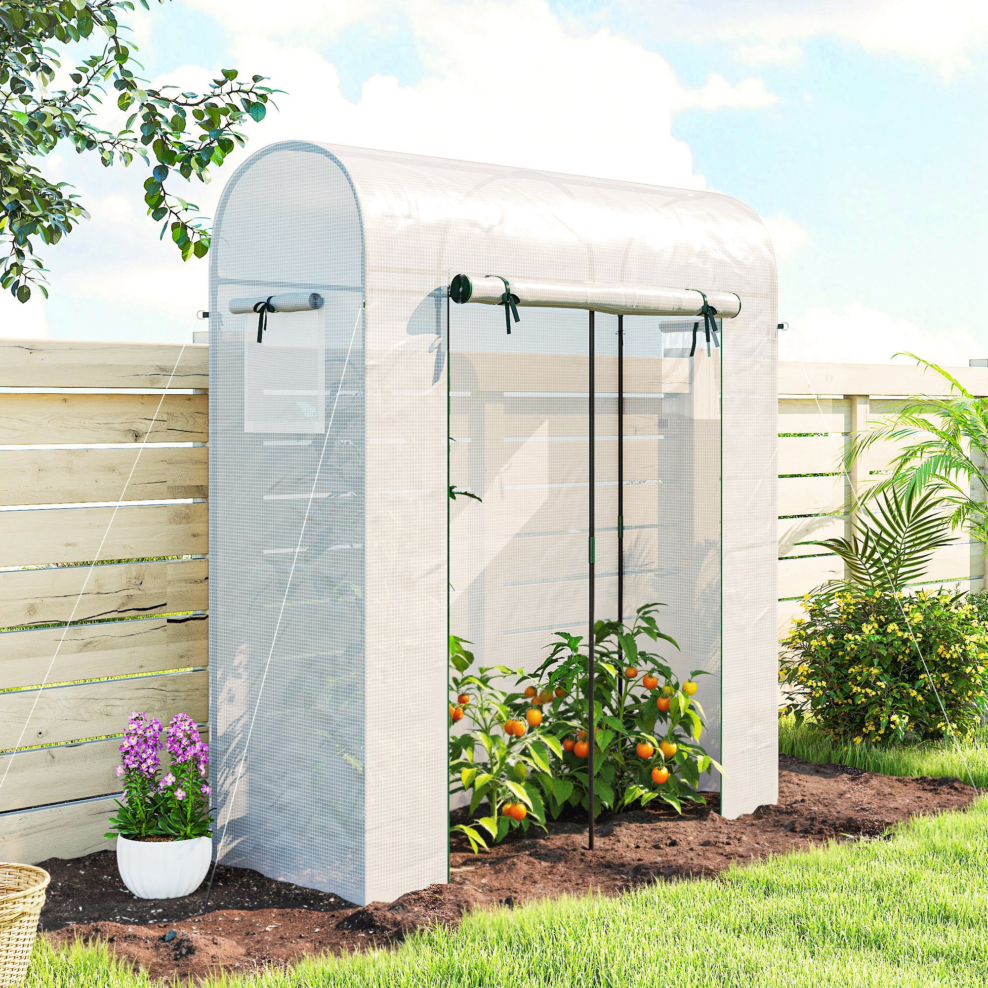 6' x 2' x 6.6' Mini Greenhouse with Roll-up Door, White - Image 4