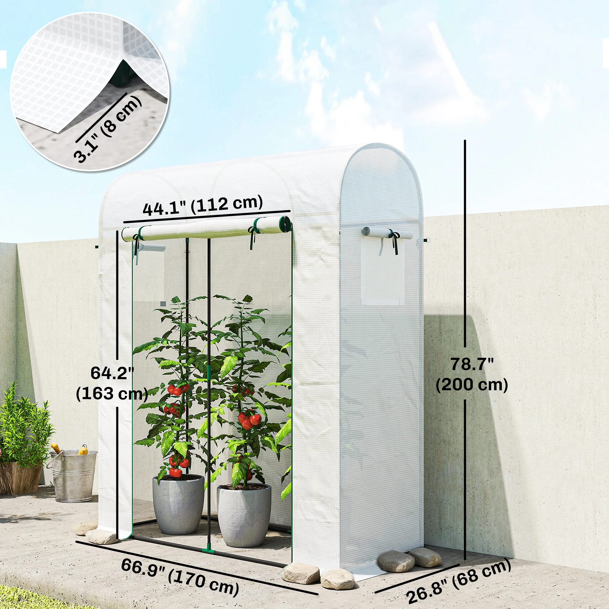 6' x 2' x 6.6' Mini Greenhouse with Roll-up Door, White - Image 5