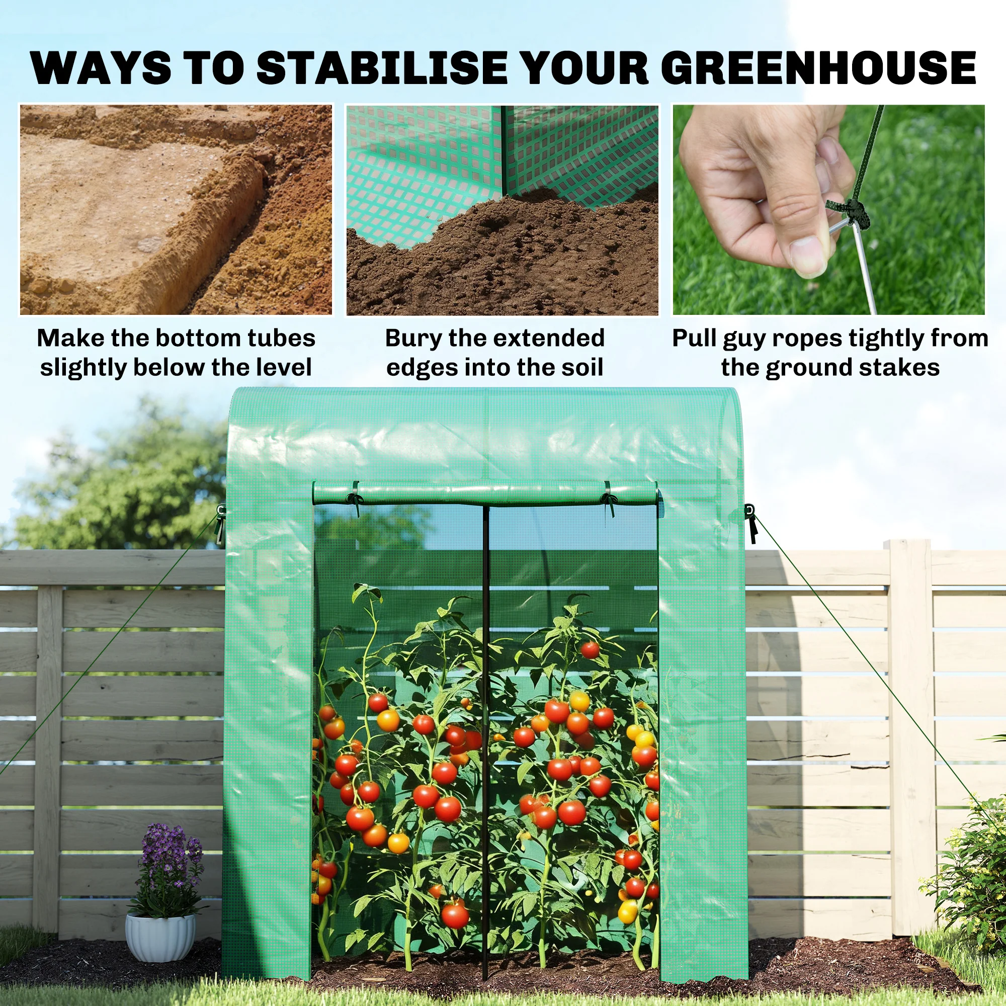 6' x 2' x 6.6' Mini Greenhouse with Roll-up Door, Green - Image 10
