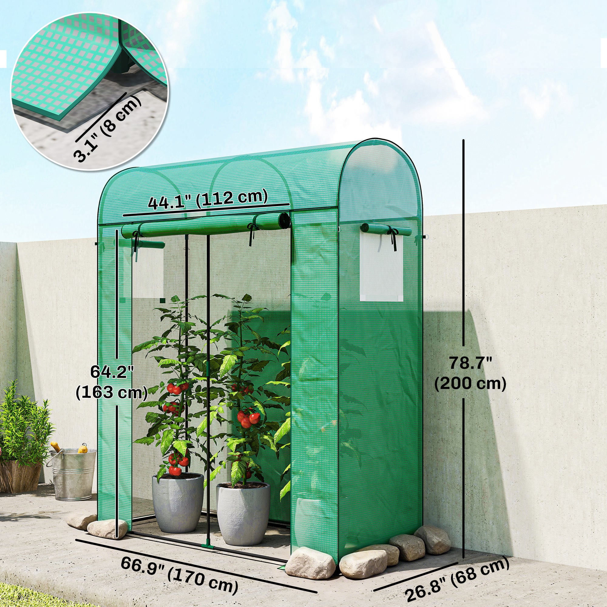 6' x 2' x 6.6' Mini Greenhouse with Roll-up Door, Green - Image 5