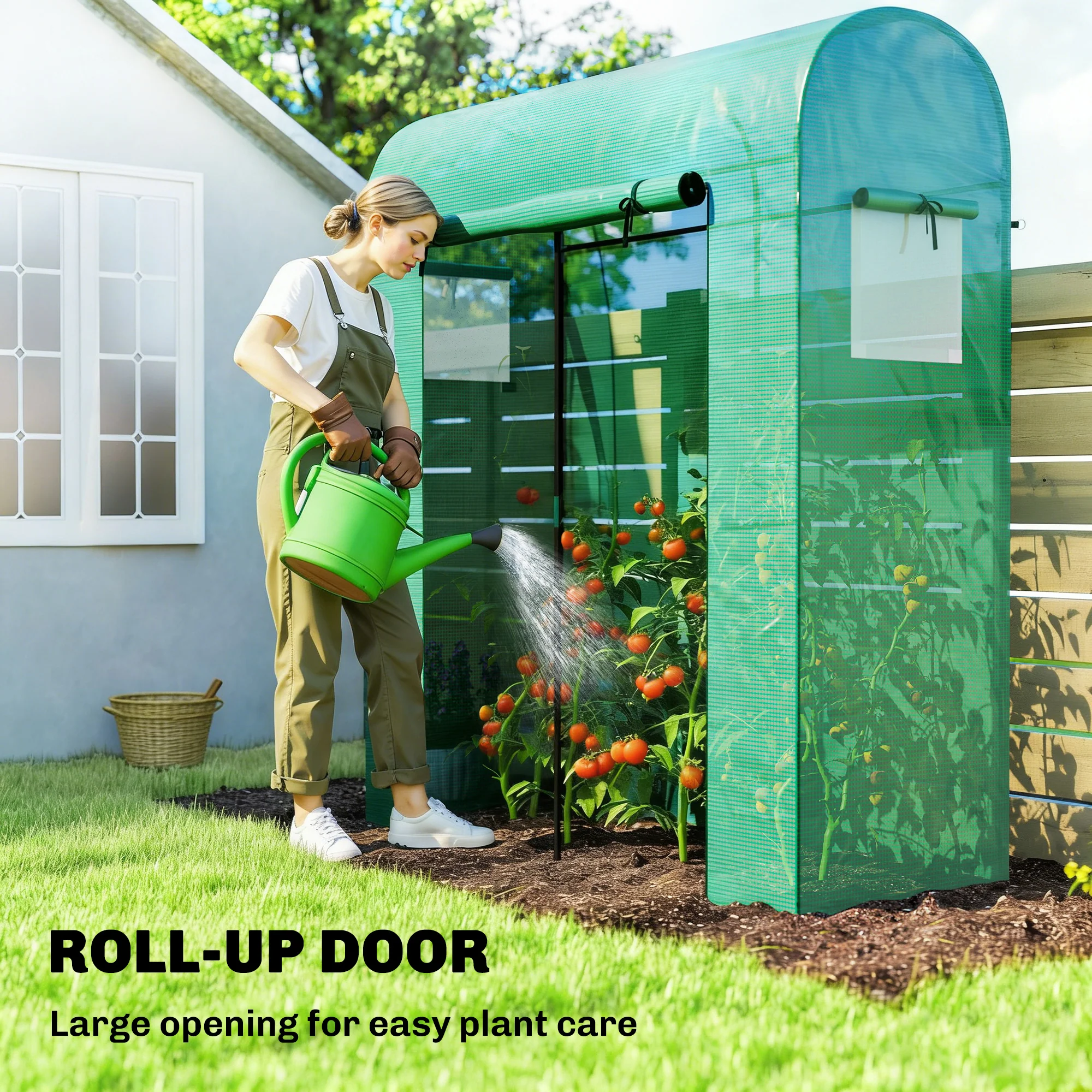 6' x 2' x 6.6' Mini Greenhouse with Roll-up Door, Green - Image 7