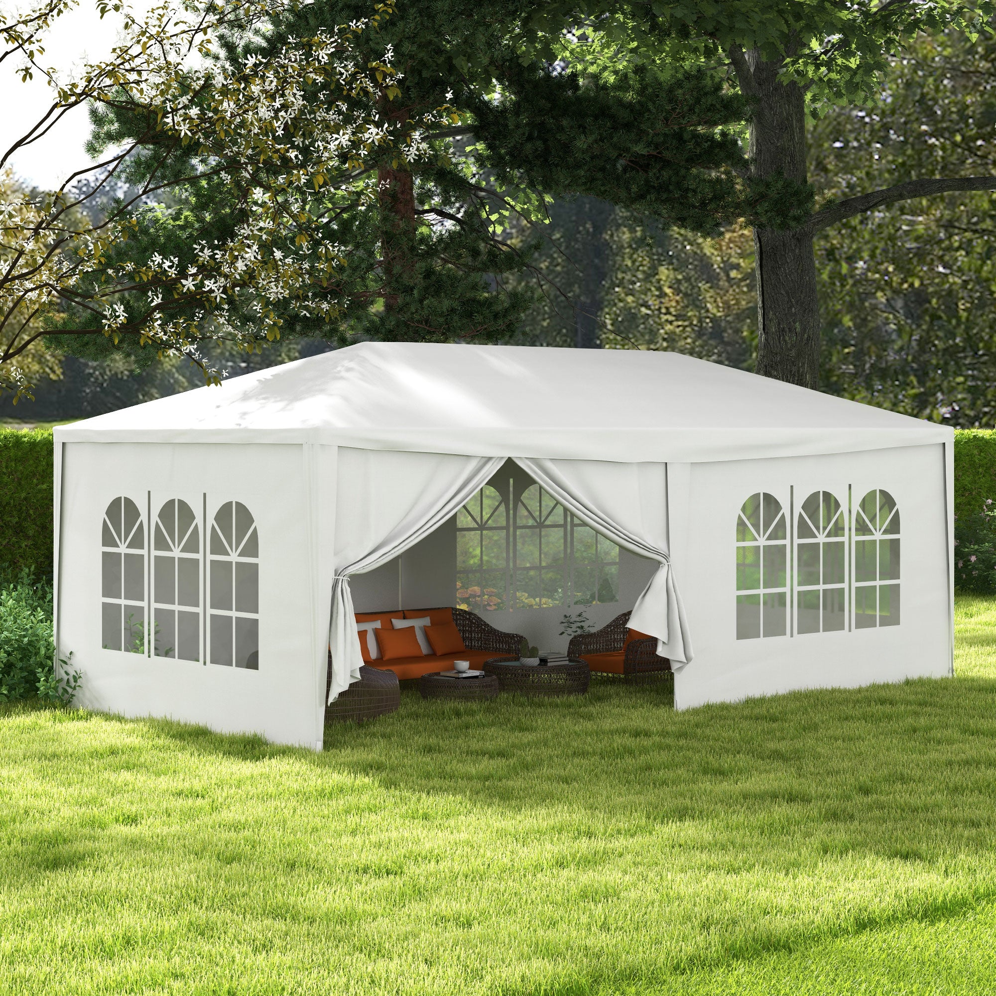 6 x 3 m Party Tent with Canopy, Windows and 6 Removable SideWalls for Outdoor Event, White - Image 3