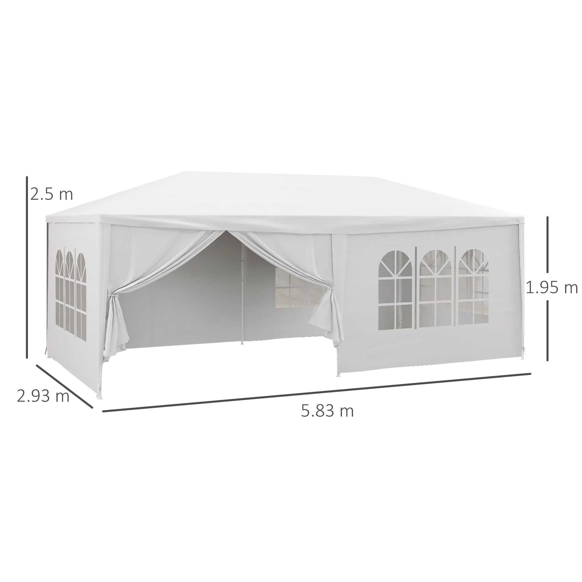 6 x 3 m Party Tent with Canopy, Windows and 6 Removable SideWalls for Outdoor Event, White - Image 5