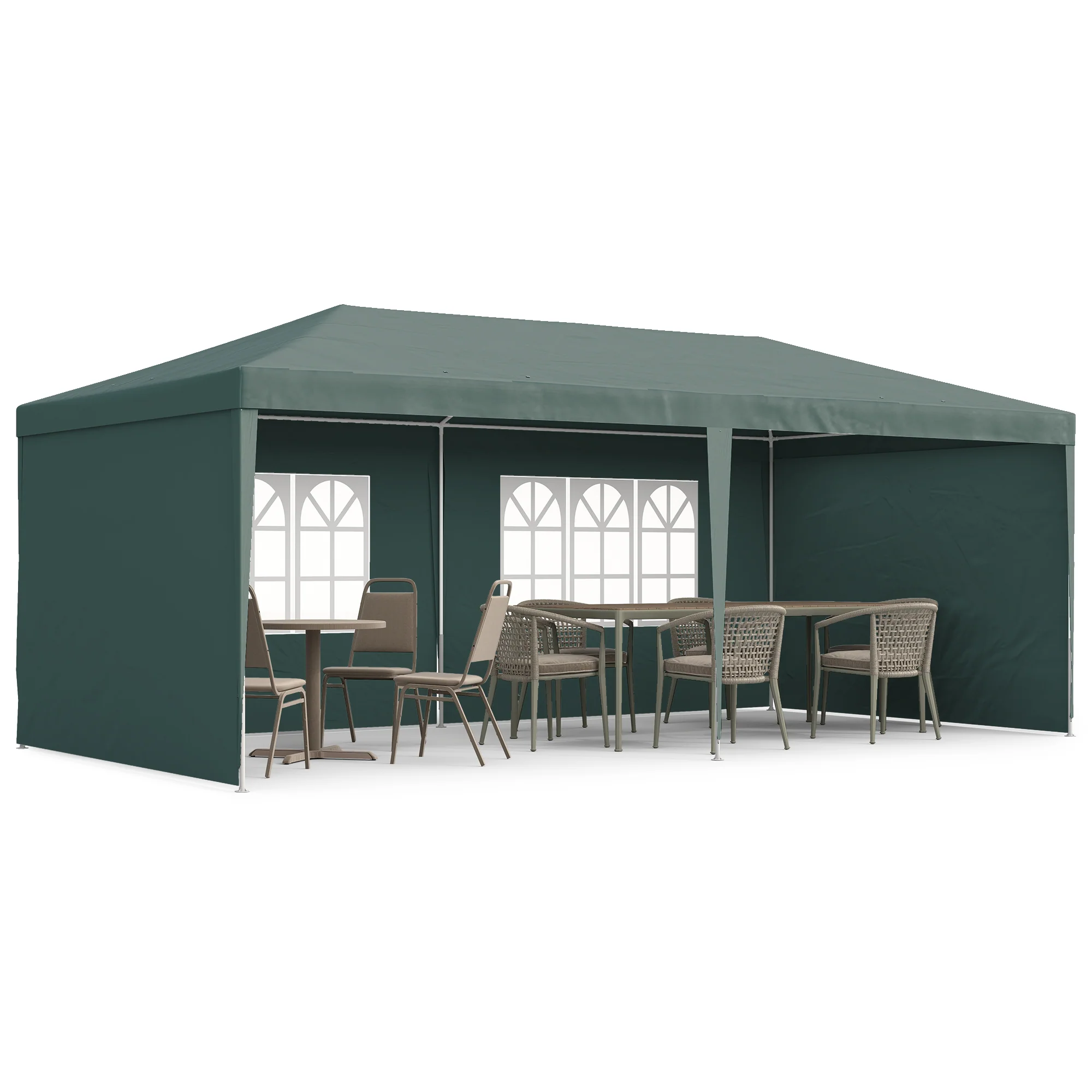 6 x 3 m Patio Gazebo Canopy Tent with Removable Walls, for Outdoor Party Wedding, Green