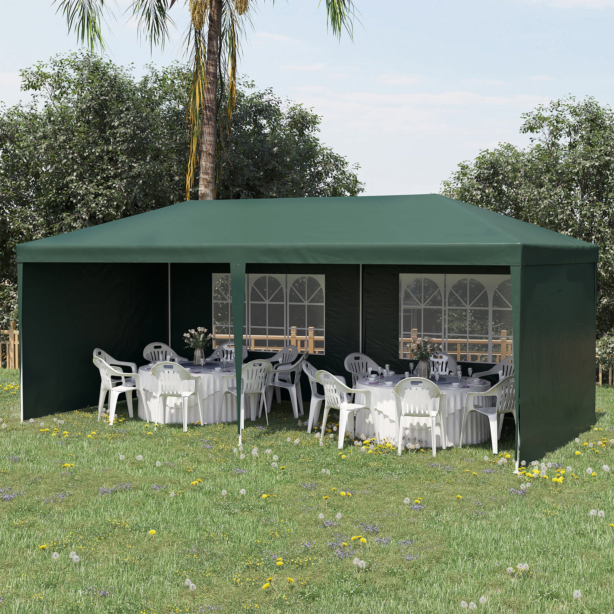 6 x 3 m Patio Gazebo Canopy Tent with Removable Walls, for Outdoor Party Wedding, Green - Image 3