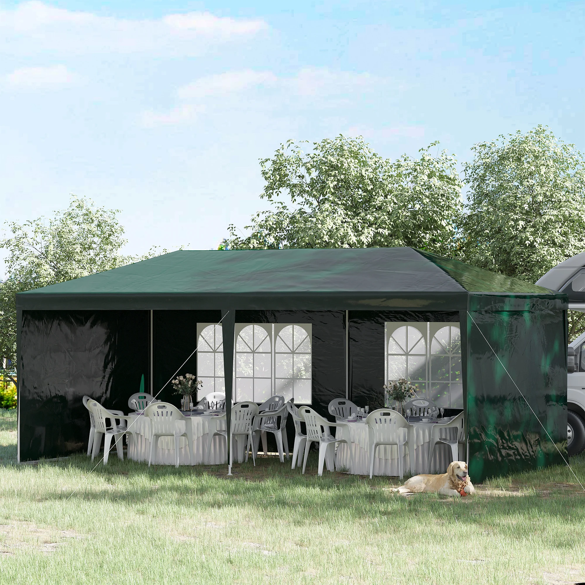 6 x 3 m Patio Gazebo Canopy Tent with Removable Walls, for Outdoor Party Wedding, Green - Image 4