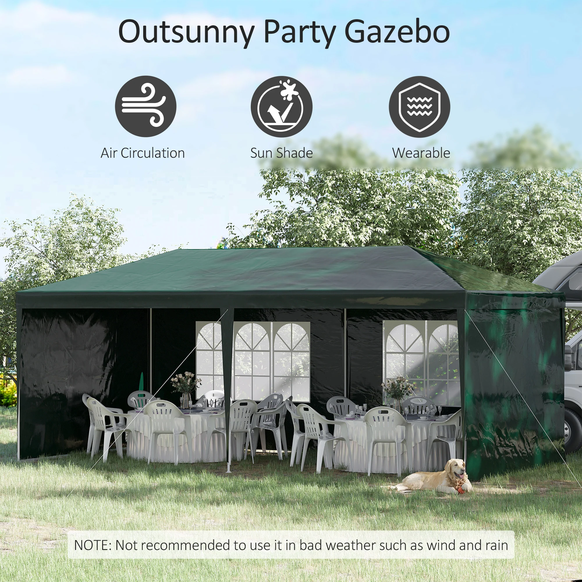 6 x 3 m Patio Gazebo Canopy Tent with Removable Walls, for Outdoor Party Wedding, Green - Image 6