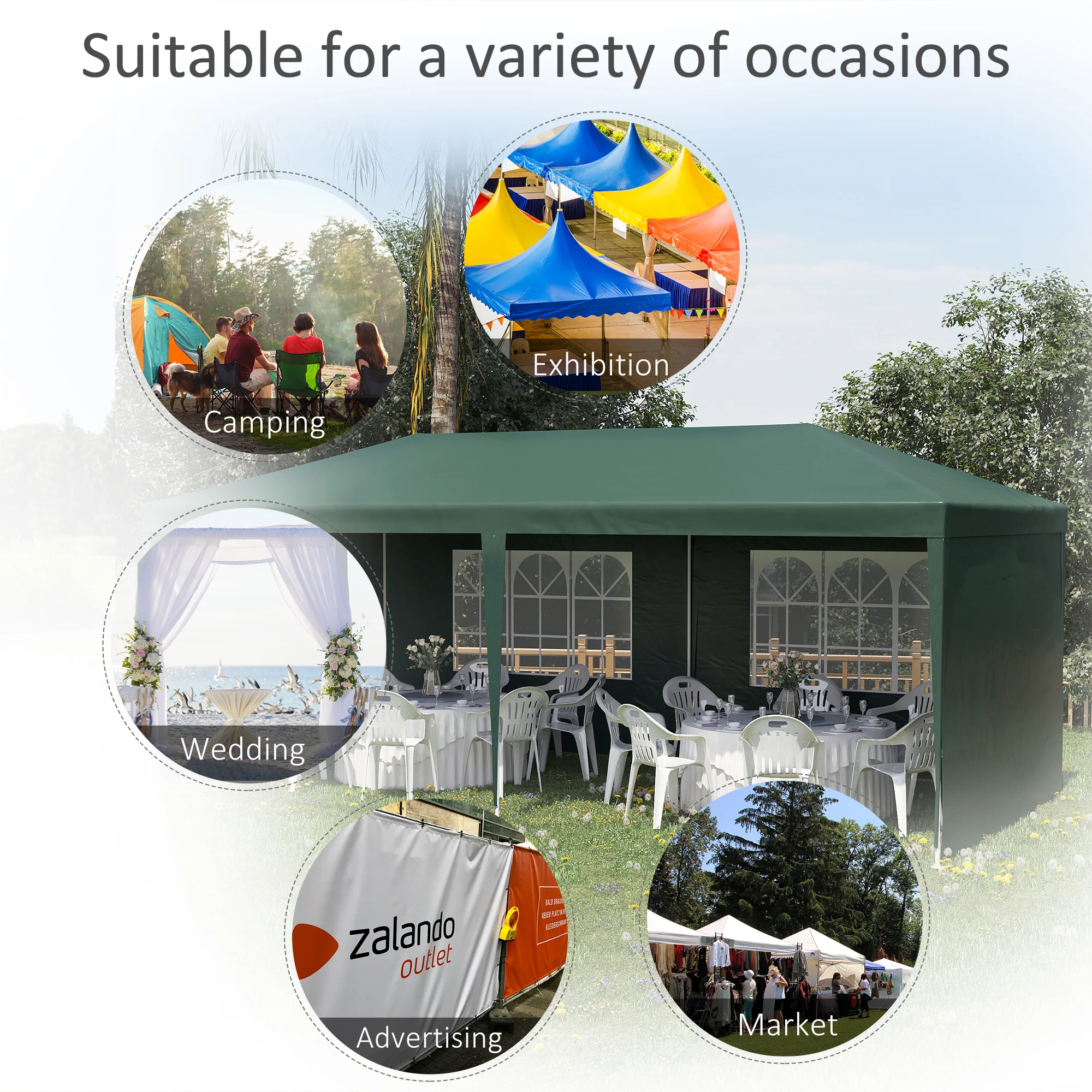 6 x 3 m Patio Gazebo Canopy Tent with Removable Walls, for Outdoor Party Wedding, Green - Image 9