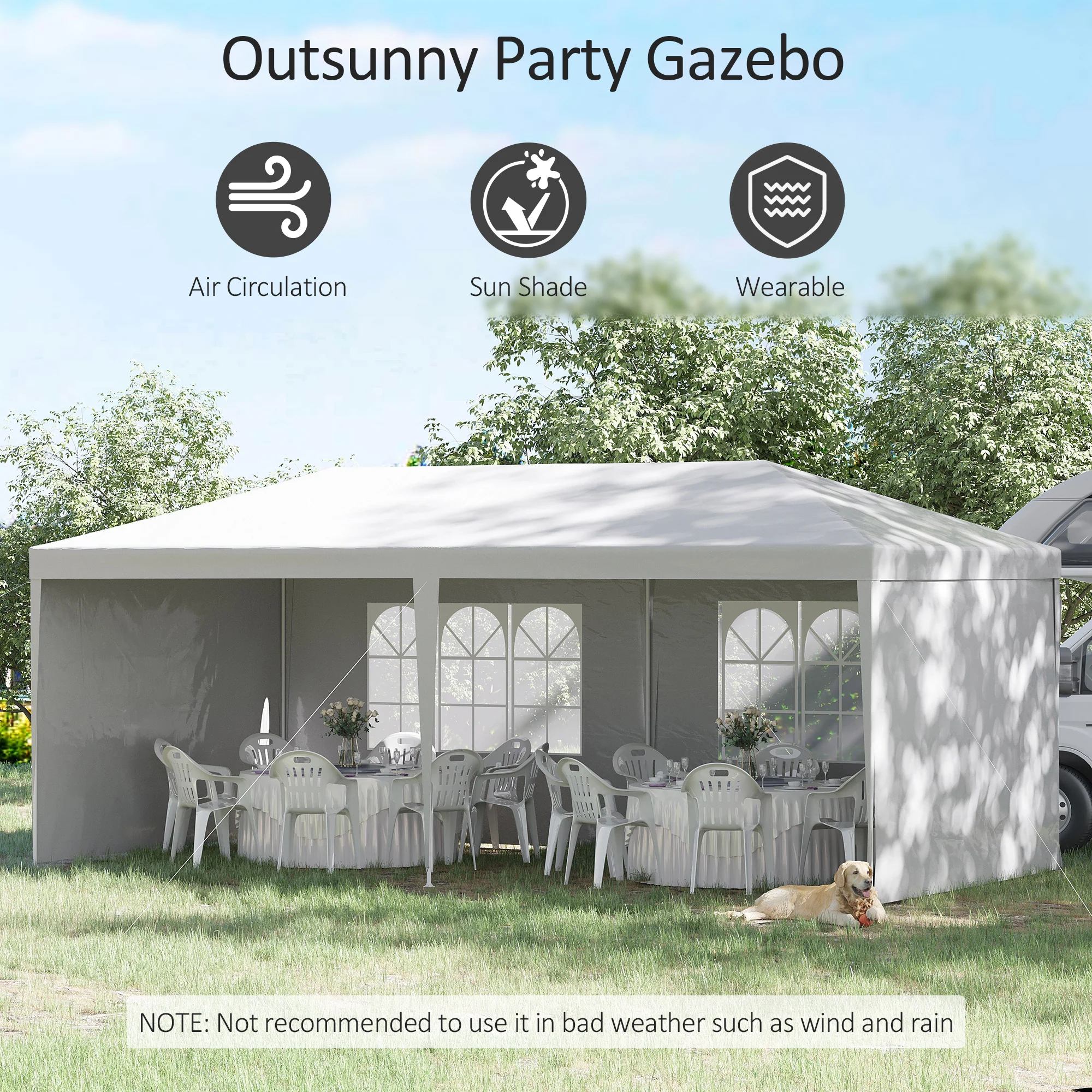 6 x 3 m Patio Gazebo Canopy Tent with Removable Walls, for Outdoor Party Wedding, White - Image 6