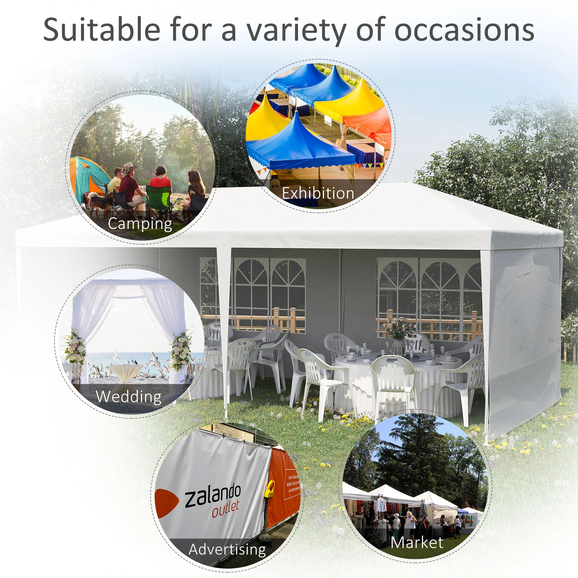 6 x 3 m Patio Gazebo Canopy Tent with Removable Walls, for Outdoor Party Wedding, White - Image 9