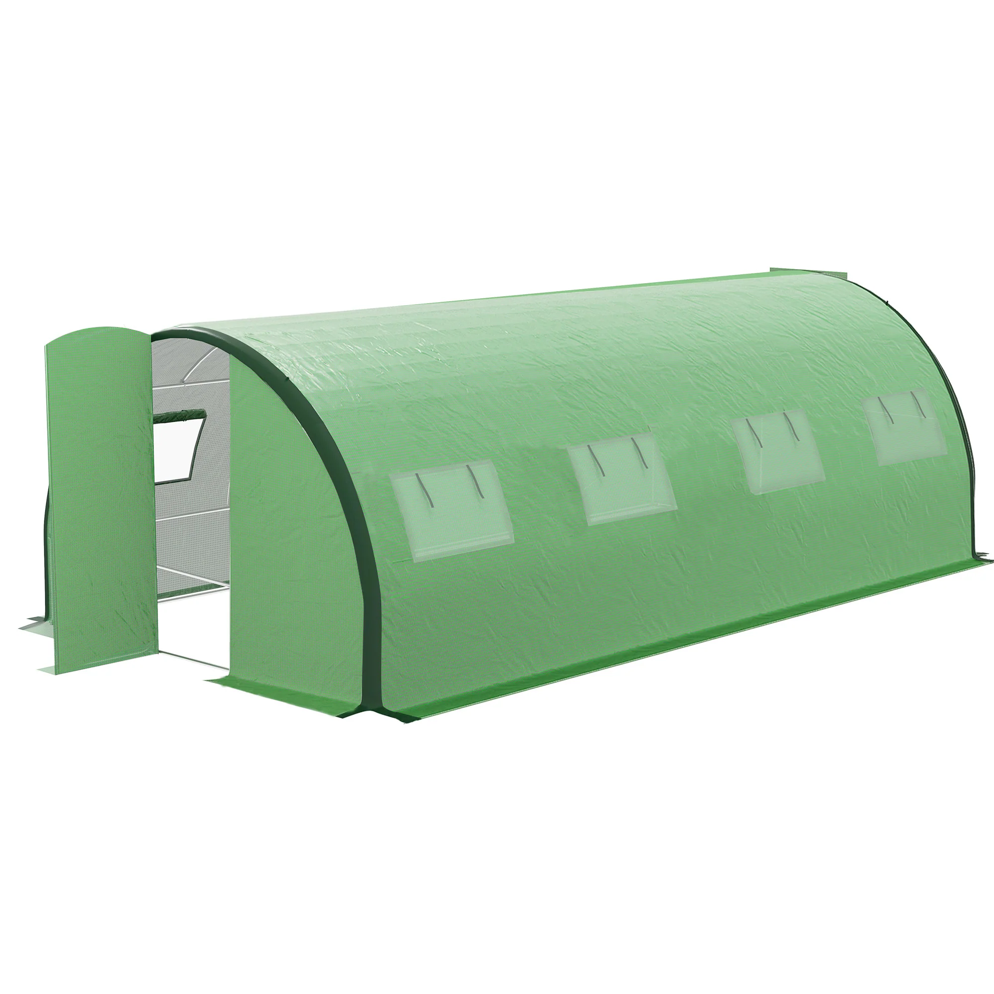 6 x 3m Walk-in Polytunnel Greenhouse with 2 Hinged Doors & 8 Mesh Windows, Green