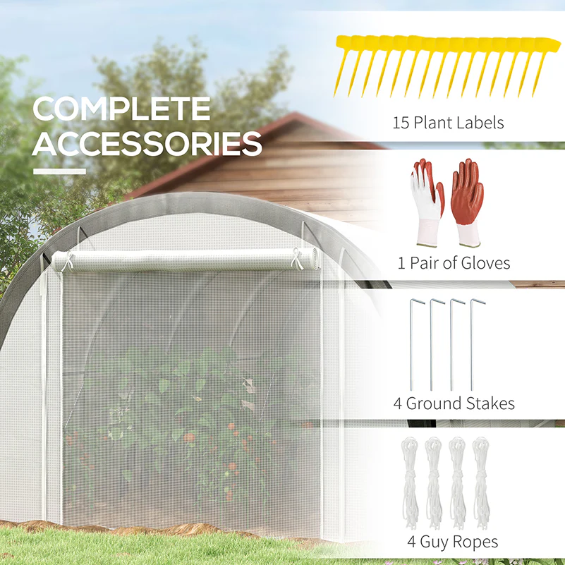 6 x 3m Walk-in Polytunnel Greenhouse with Upgraded Structure & 8 Mesh Windows, White - Image 10
