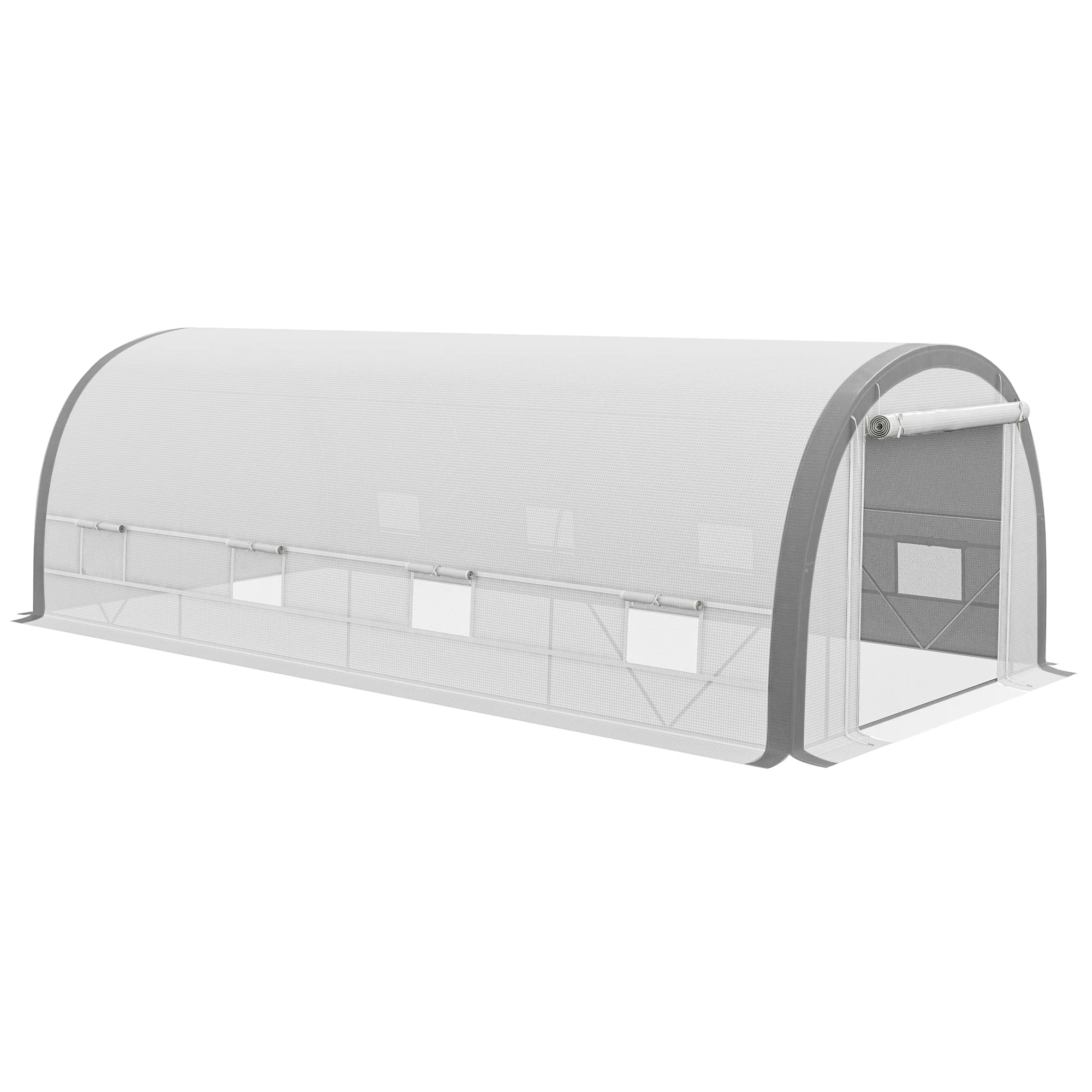 6 x 3m Walk-in Polytunnel Greenhouse with Upgraded Structure & 8 Mesh Windows, White - Image 12