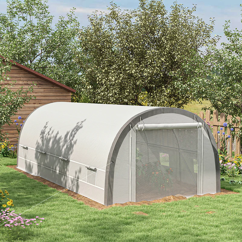 6 x 3m Walk-in Polytunnel Greenhouse with Upgraded Structure & 8 Mesh Windows, White - Image 3