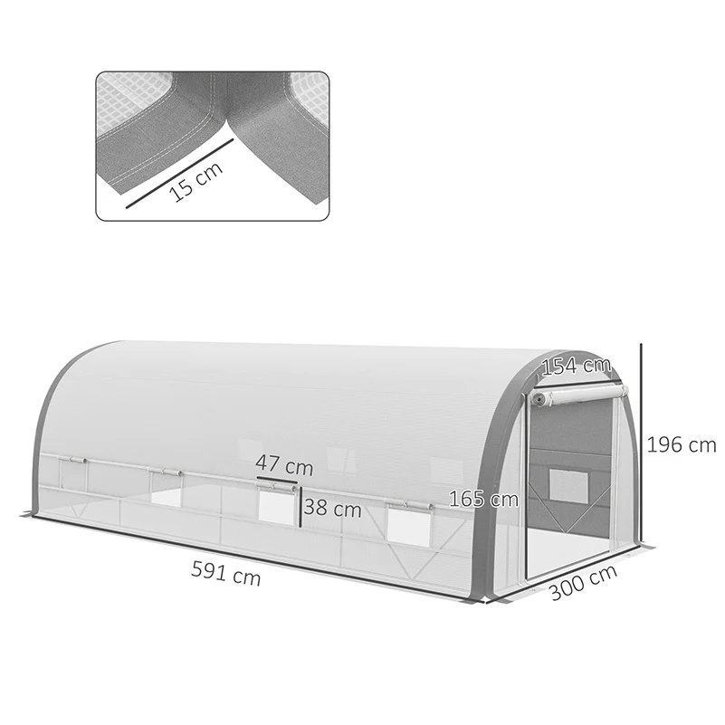 6 x 3m Walk-in Polytunnel Greenhouse with Upgraded Structure & 8 Mesh Windows, White - Image 5