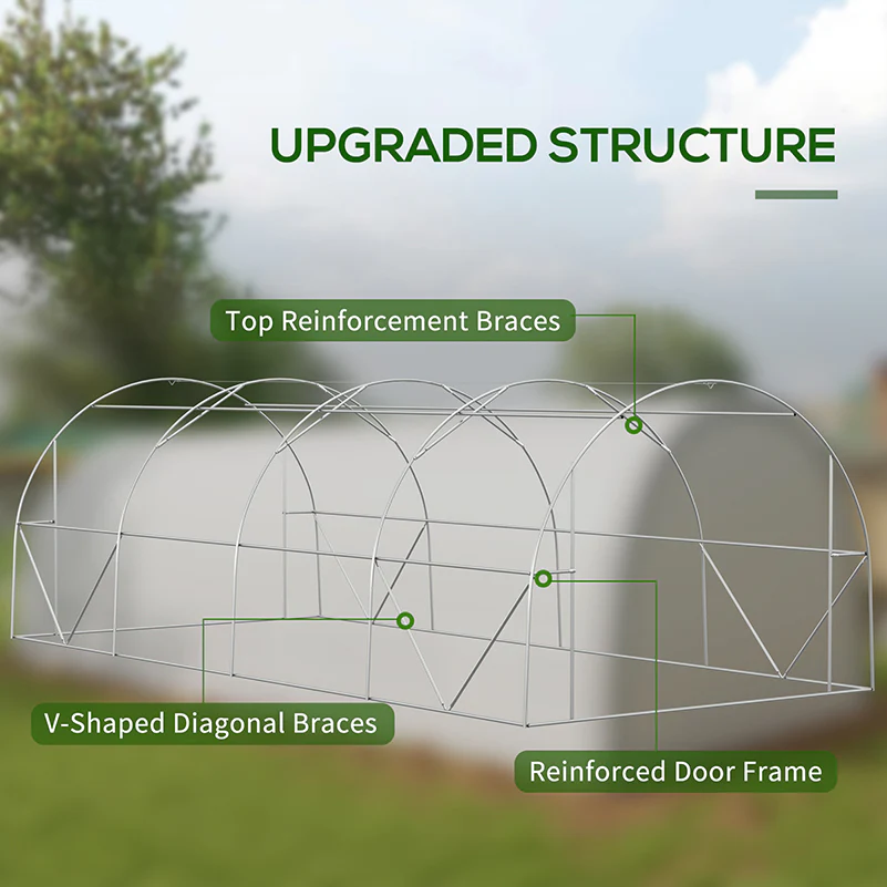 6 x 3m Walk-in Polytunnel Greenhouse with Upgraded Structure & 8 Mesh Windows, White - Image 6