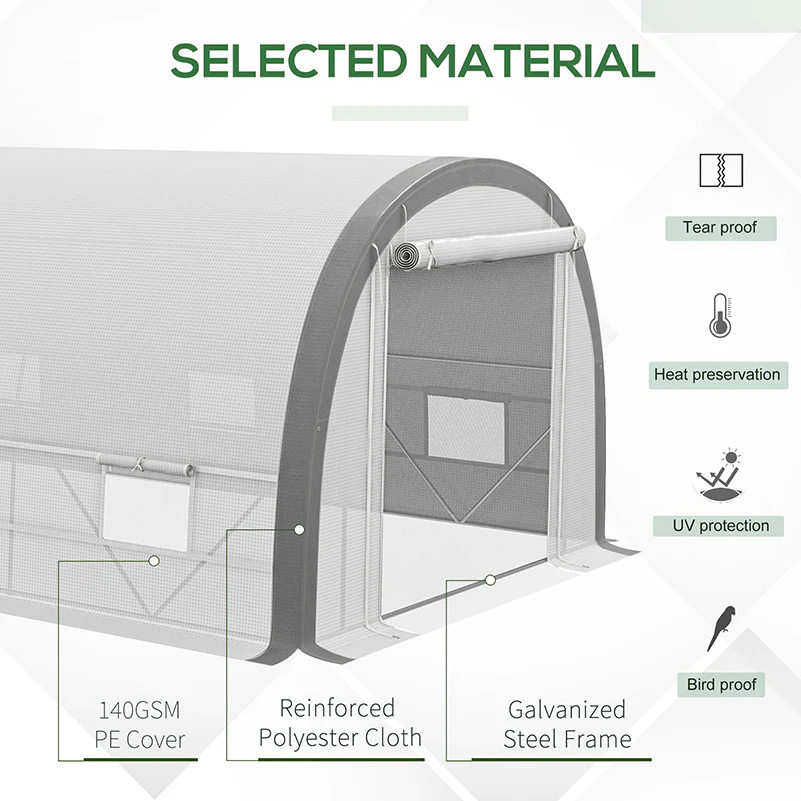 6 x 3m Walk-in Polytunnel Greenhouse with Upgraded Structure & 8 Mesh Windows, White - Image 8