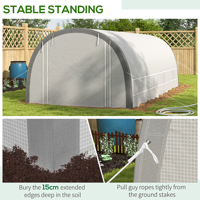 6 x 3m Walk-in Polytunnel Greenhouse with Upgraded Structure & 8 Mesh Windows, White - Image 9