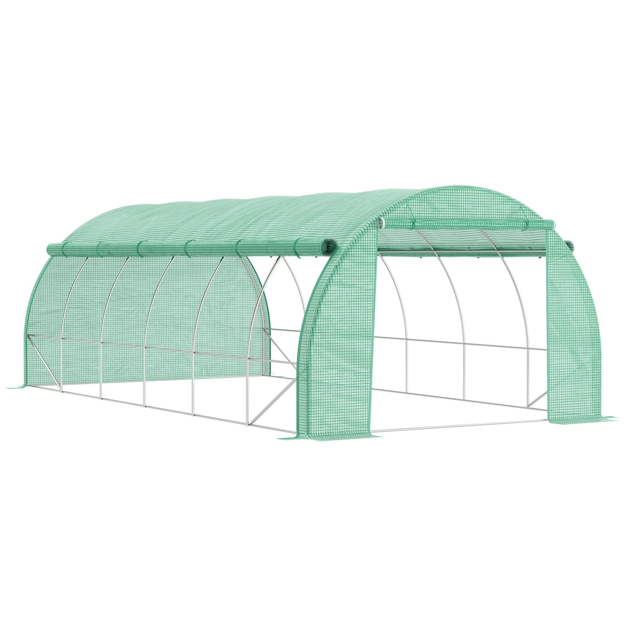 6 x 3 x 2m Polytunnel Greenhouse with Roll-up Side Walls, Reinforced Cover & 12 Mesh Windows, Green