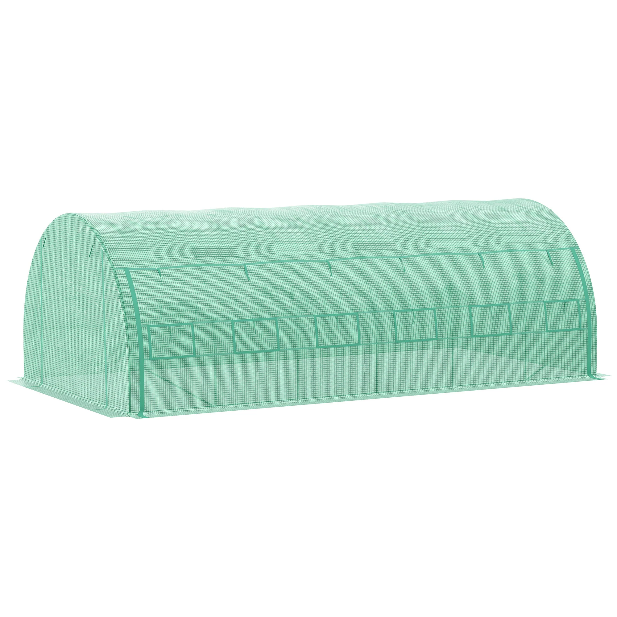 6 x 3 x 2m Polytunnel Greenhouse with Roll-up Side Walls, Reinforced Cover & 12 Mesh Windows, Green - Image 2