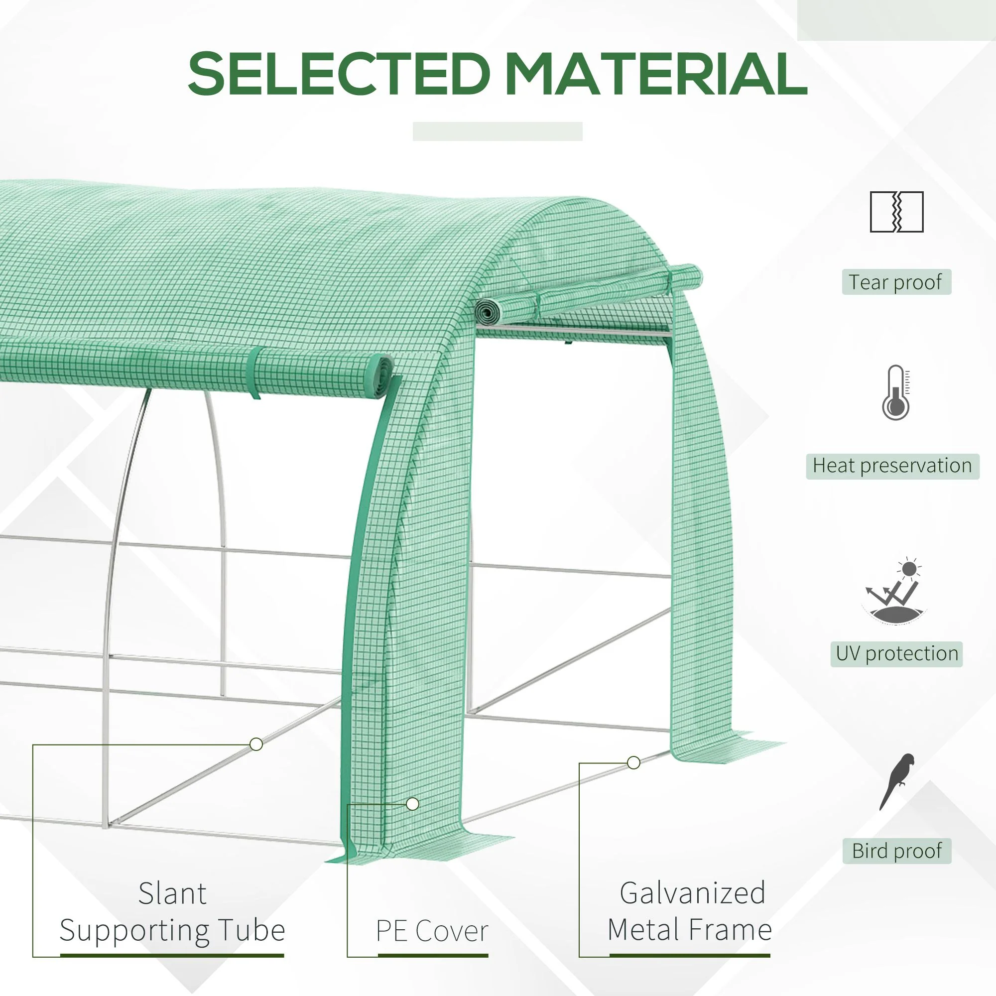 6 x 3 x 2m Polytunnel Greenhouse with Roll-up Side Walls, Reinforced Cover & 12 Mesh Windows, Green - Image 6