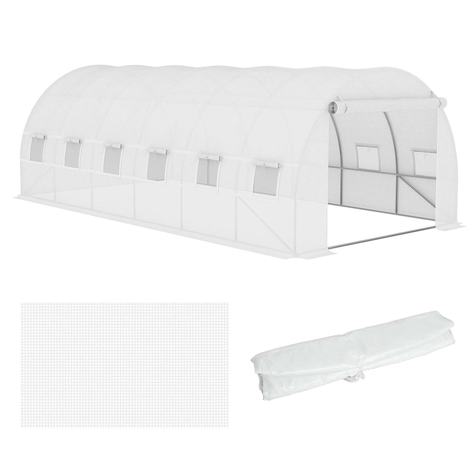 6 x 3 x 2m Tunnel Walk-in Greenhouse Cover Replacement with Roll-up Door & Windows, White - Image 2
